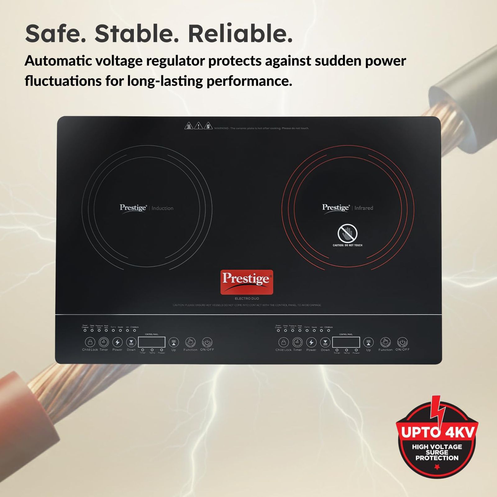 Prestige Electro Duo 2000 W Infrared & 1600 W Double Induction Cooktop with 7 Smart Preset Menus_7
