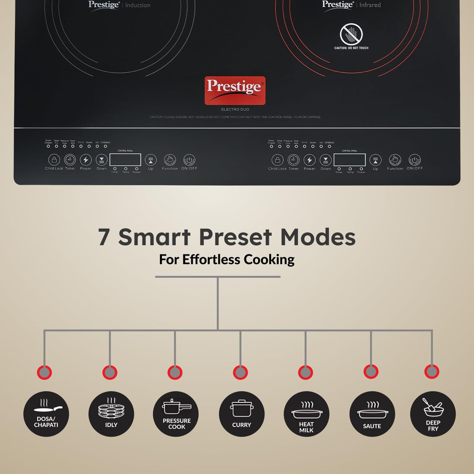 Prestige Electro Duo 2000 W Infrared & 1600 W Double Induction Cooktop with 7 Smart Preset Menus_8