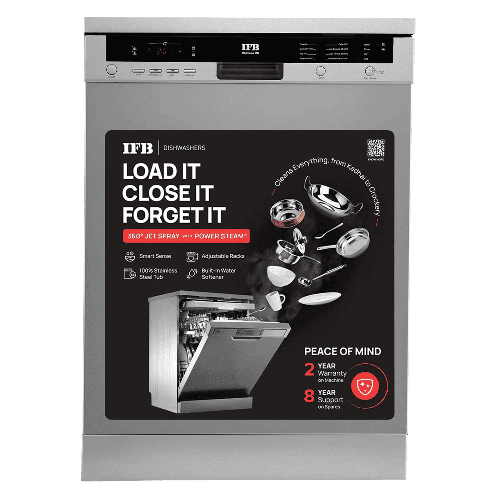 IFB Neptune VX 12 Place Settings Free Standing Dishwasher with Hot Water Wash (Dark Silver)_11