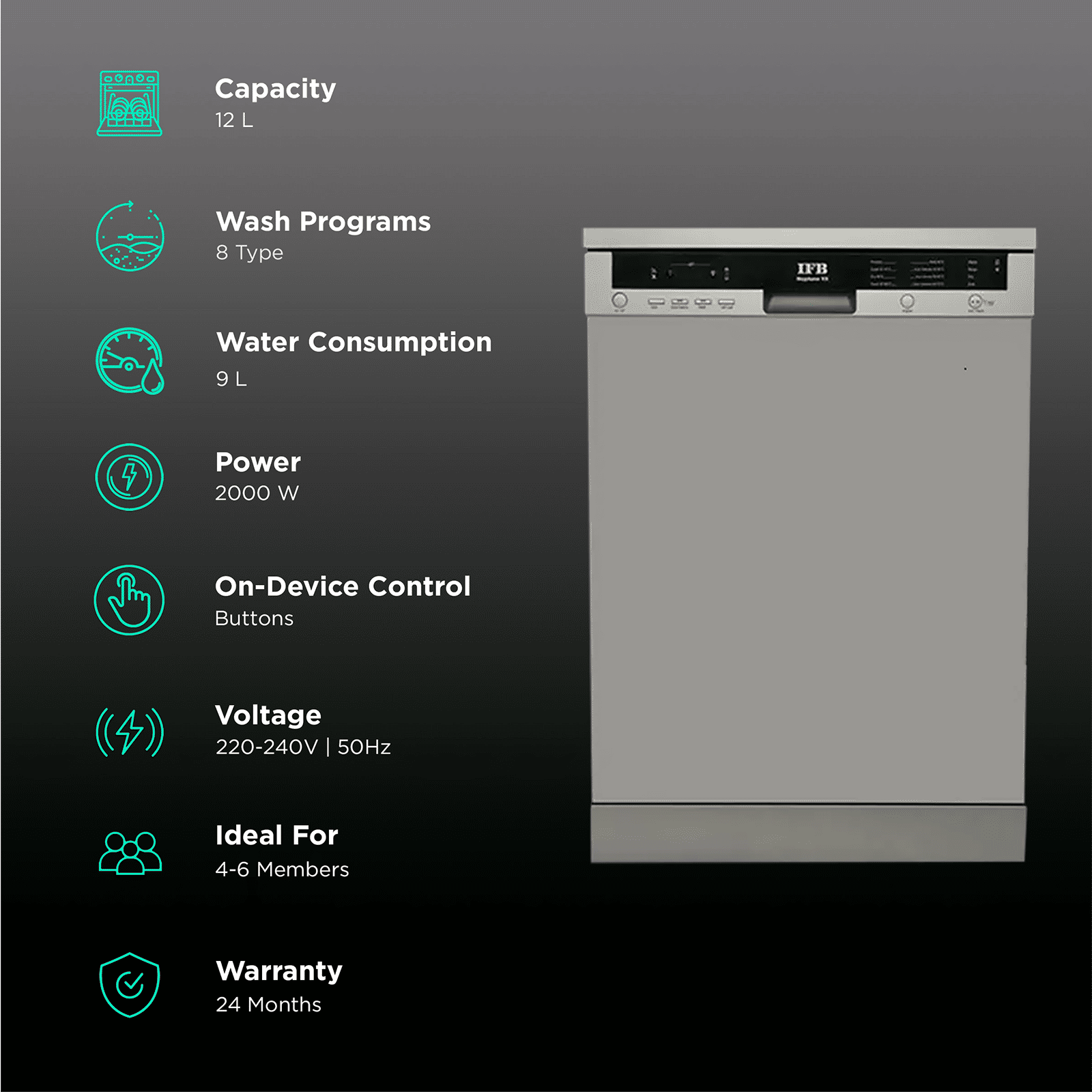 IFB Neptune VX 12 Place Settings Free Standing Dishwasher with Hot Water Wash (Dark Silver)_3