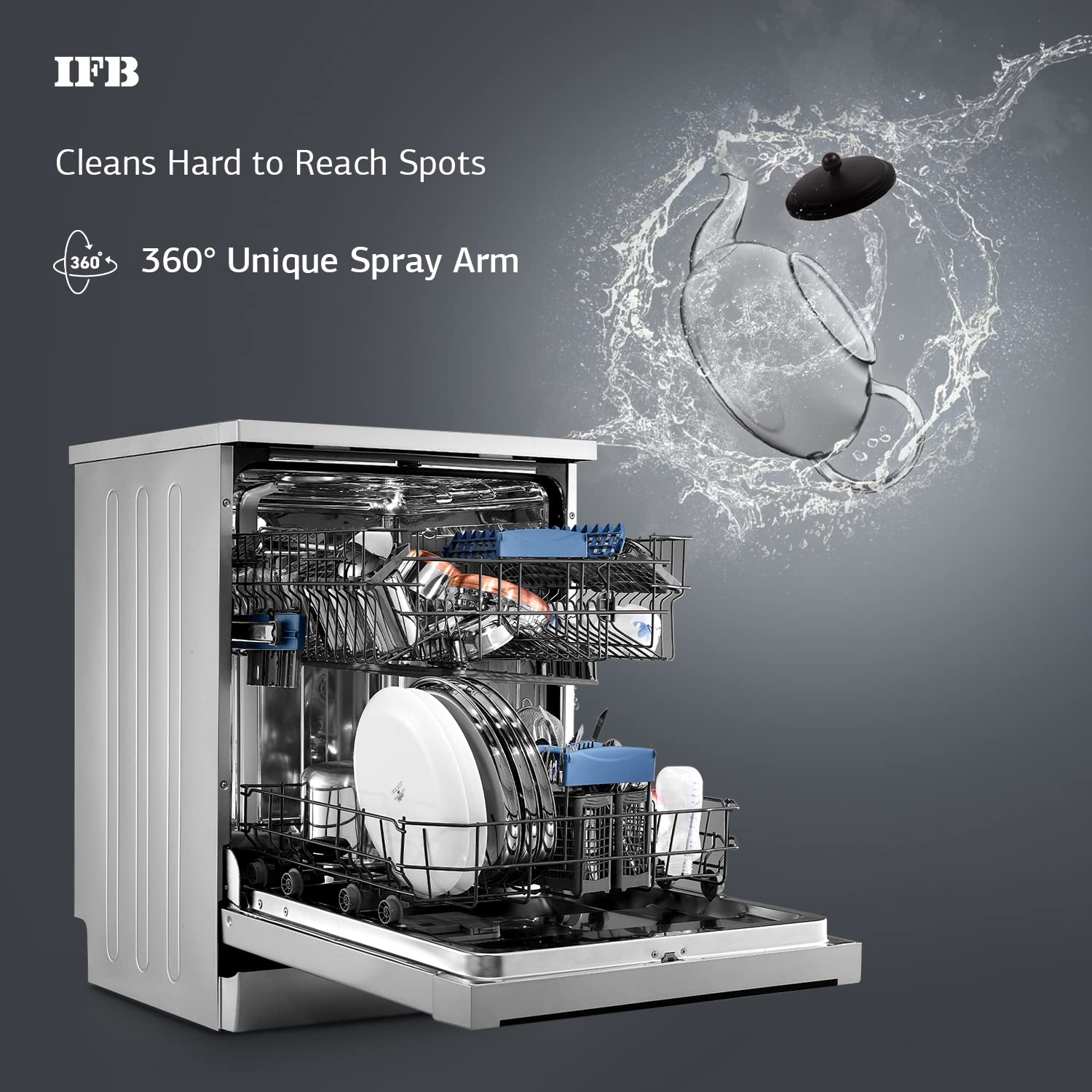 IFB Neptune VX 12 Place Settings Free Standing Dishwasher with Hot Water Wash (Dark Silver)_8