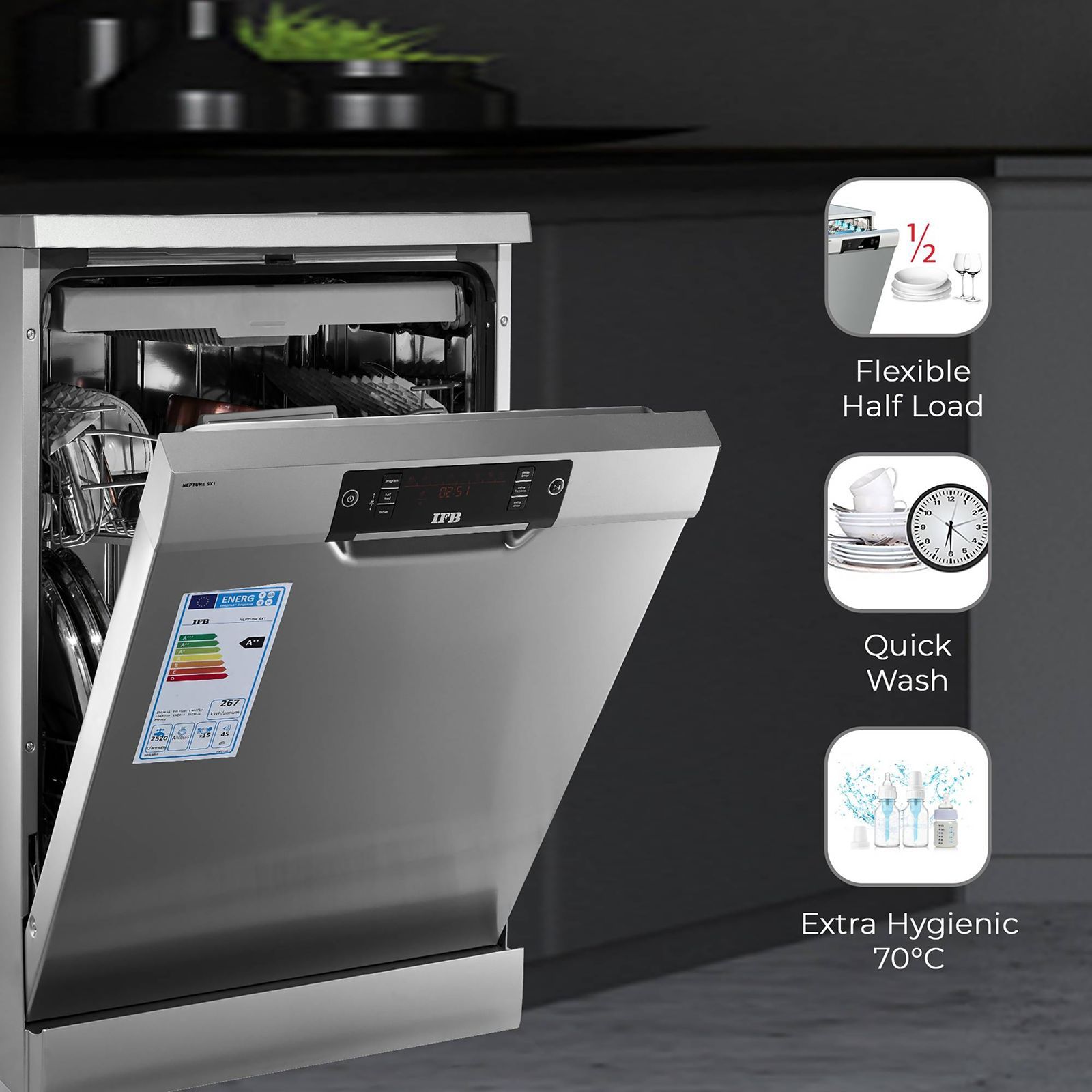 IFB Neptune SX1 15 Place Settings Free Standing Dishwasher with Hot Water Wash (Stainless Steel)_17