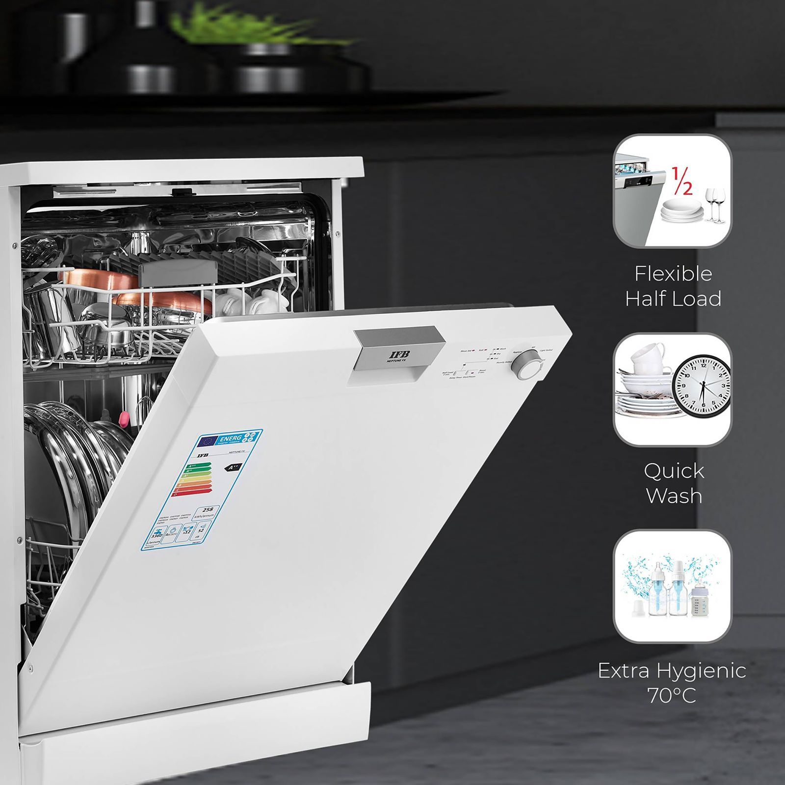 IFB Neptune FX1 12 Place Settings Free Standing Dishwasher with Hot Water Wash (White)_8