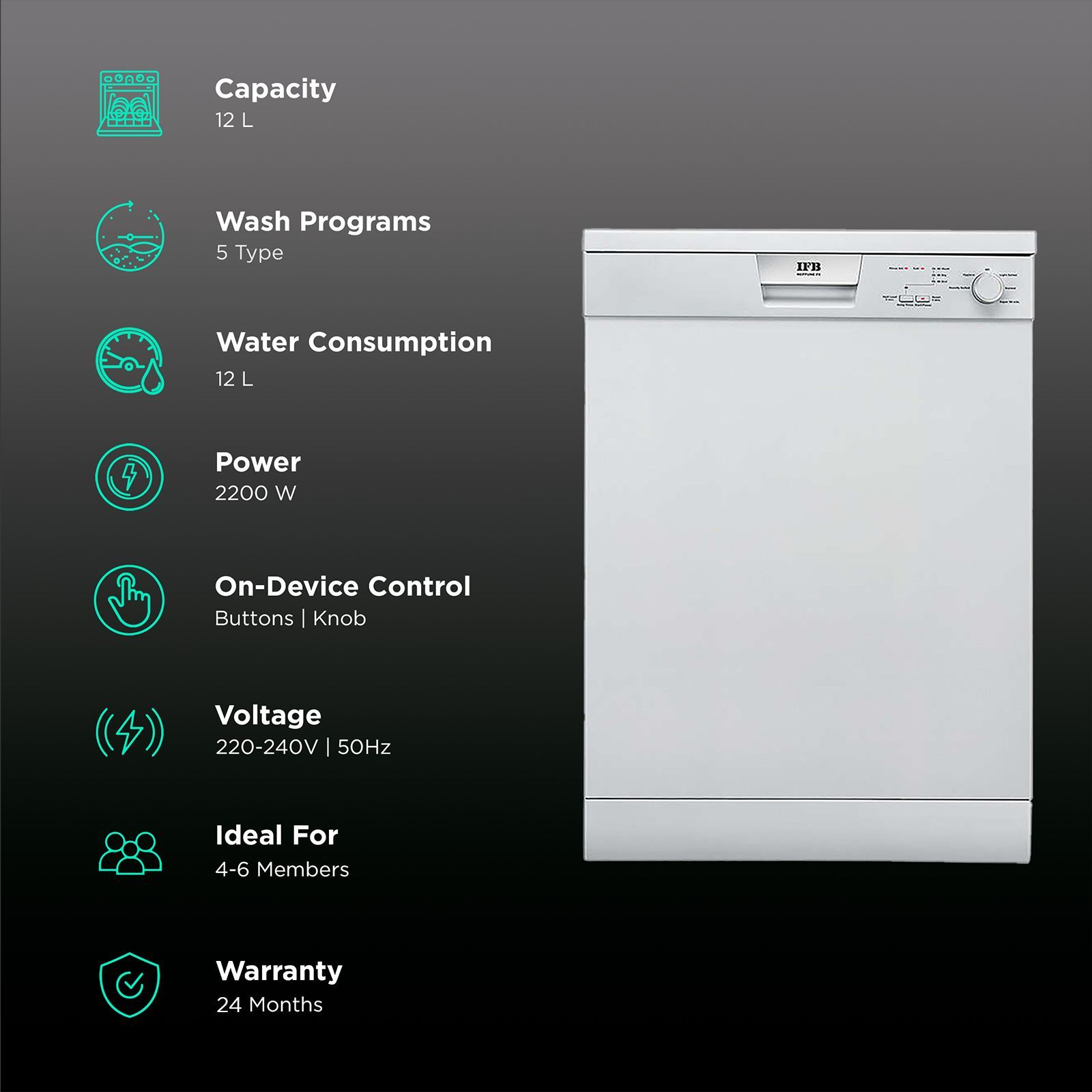 IFB Neptune FX1 12 Place Settings Free Standing Dishwasher with Hot Water Wash (White)_3