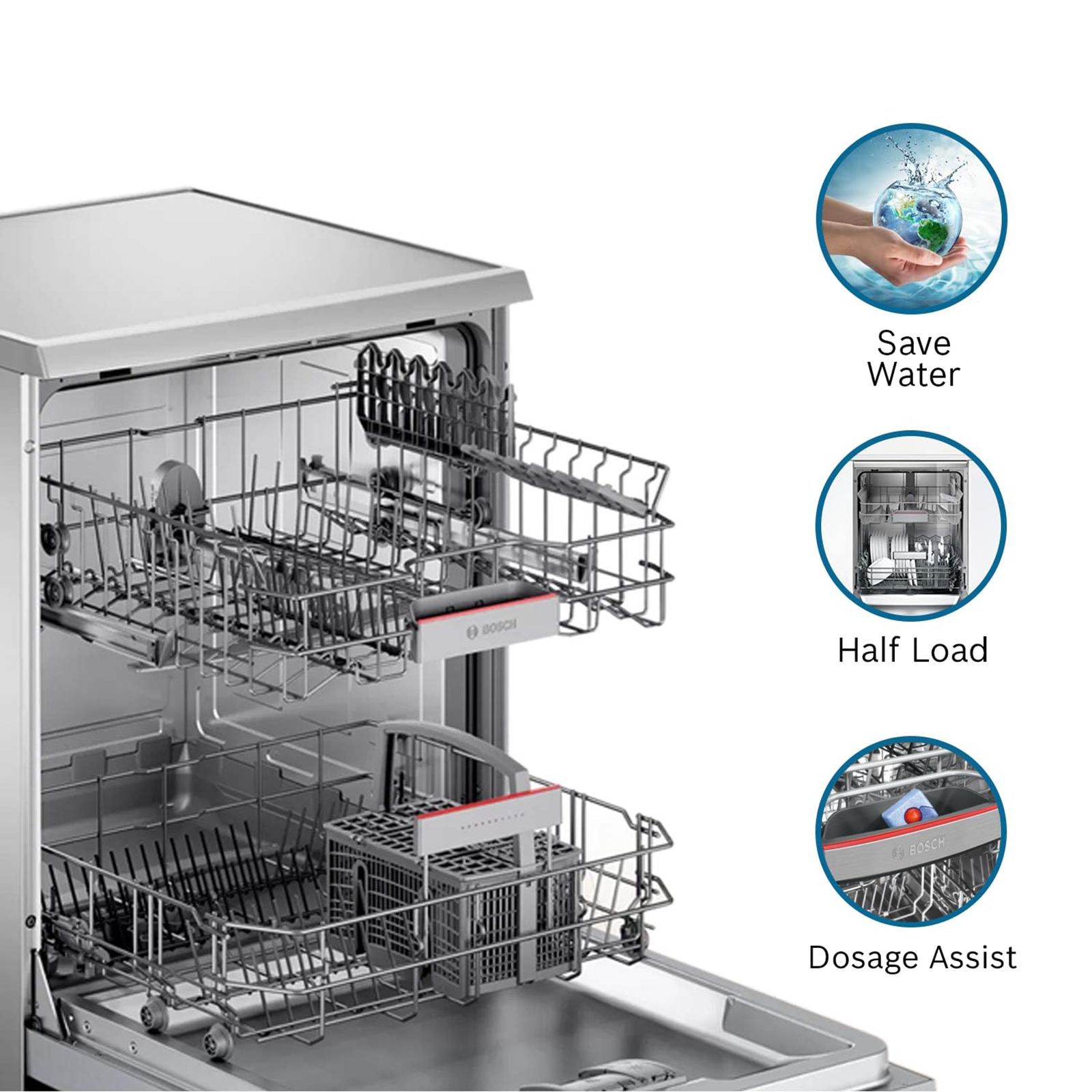 BOSCH Series 6 13 Place Settings Free Standing Dishwasher with Glass Protection Technology (Silver Inox)_14