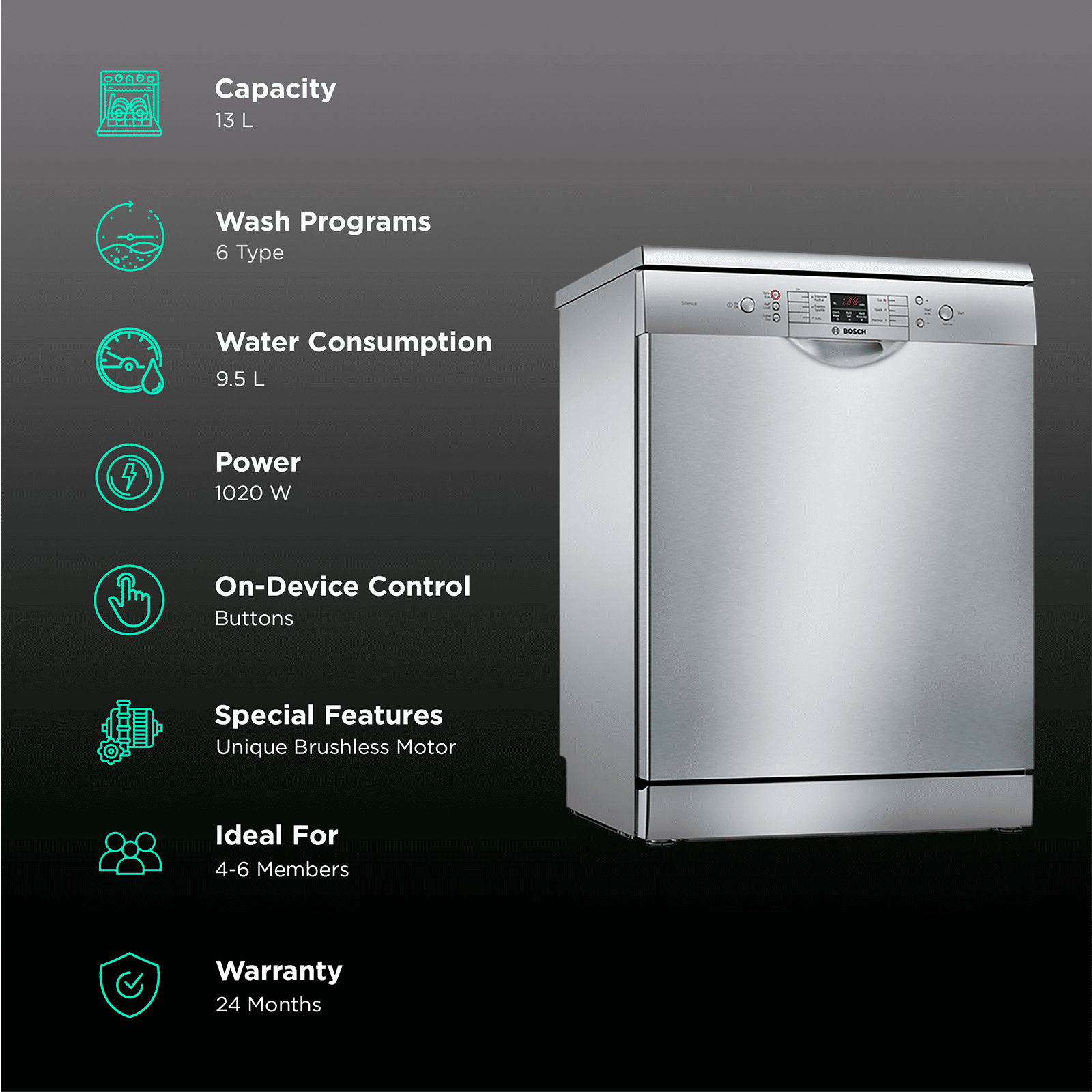 BOSCH Series 6 13 Place Settings Free Standing Dishwasher with Glass Protection Technology (Silver Inox)_3