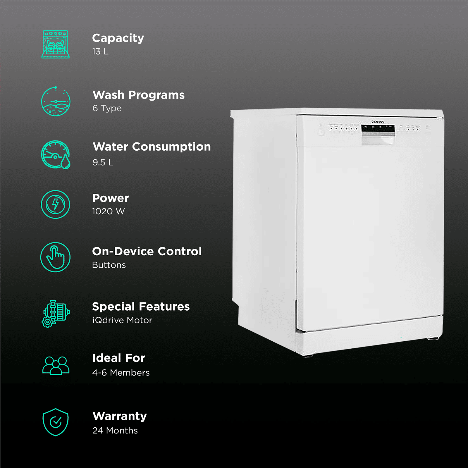 SIEMENS iQ500 13 Place Settings Free Standing Dishwasher with Glass Protection Technology (White) SIEMENS iQ500 13 Place Settings Free Standing Dishwasher with Glass Protection Technology (White)_3