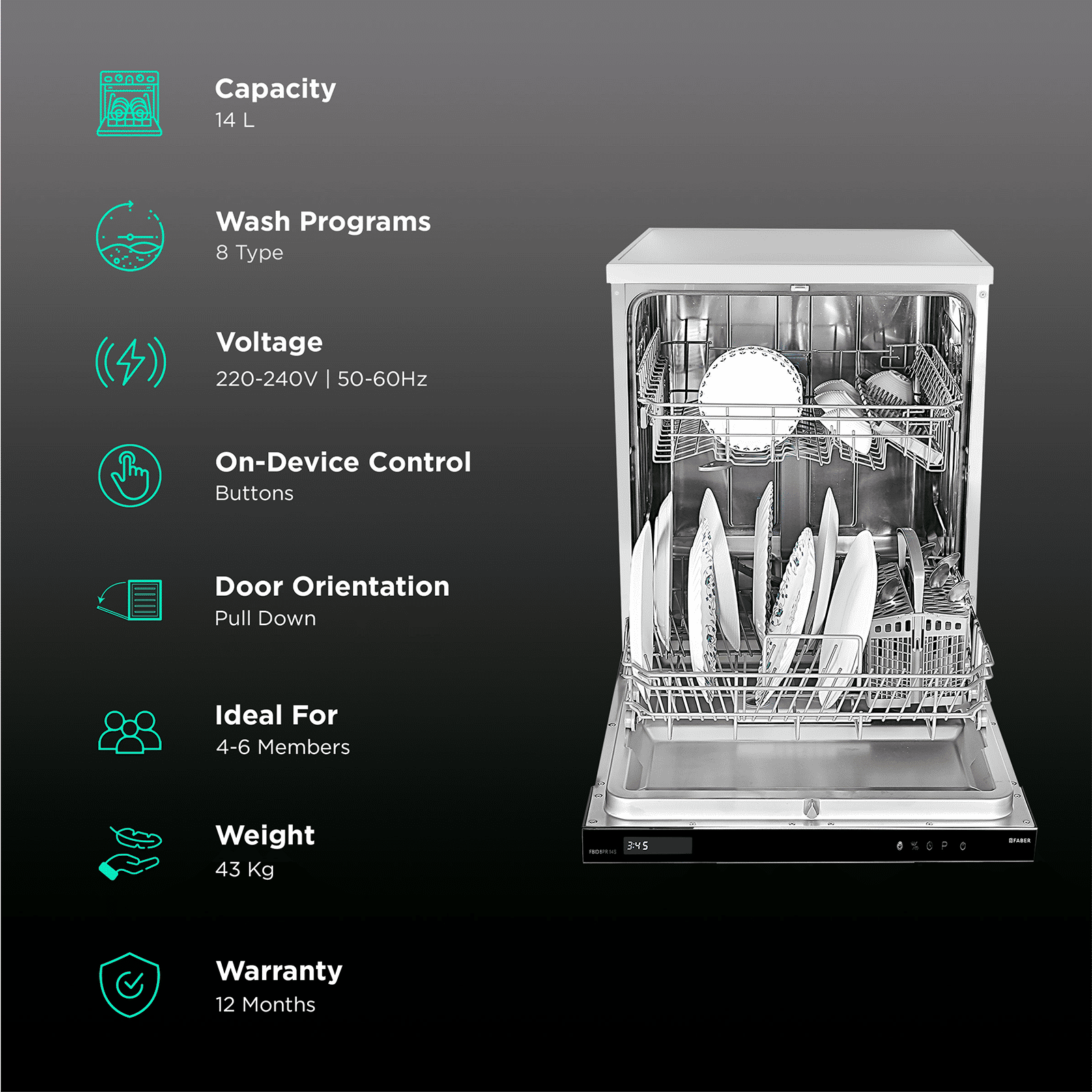 FABER FBID 8PR 14S 14 Place Settings Built-in Dishwasher with Salt & Rinse Aid Indicators (Stainless Steel)_3