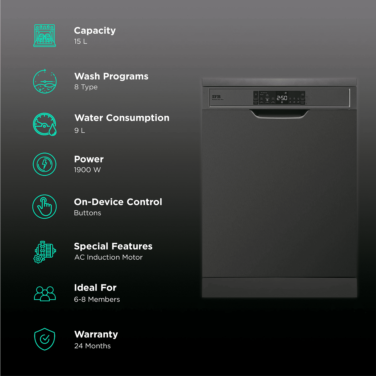 IFB Neptune VX1 PLUS 15 Place Settings Free Standing Dishwasher with Hot Water Wash (Inox Grey)_3