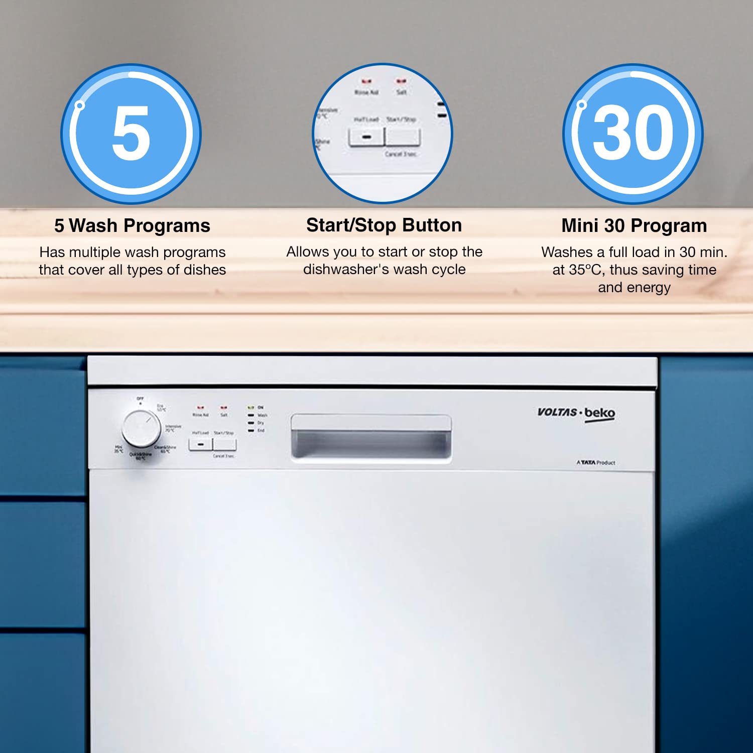VOLTAS beko 14 Place Settings Free Standing Dishwasher with 2 Spray Levels (No Pre-rinse Required, White)_13