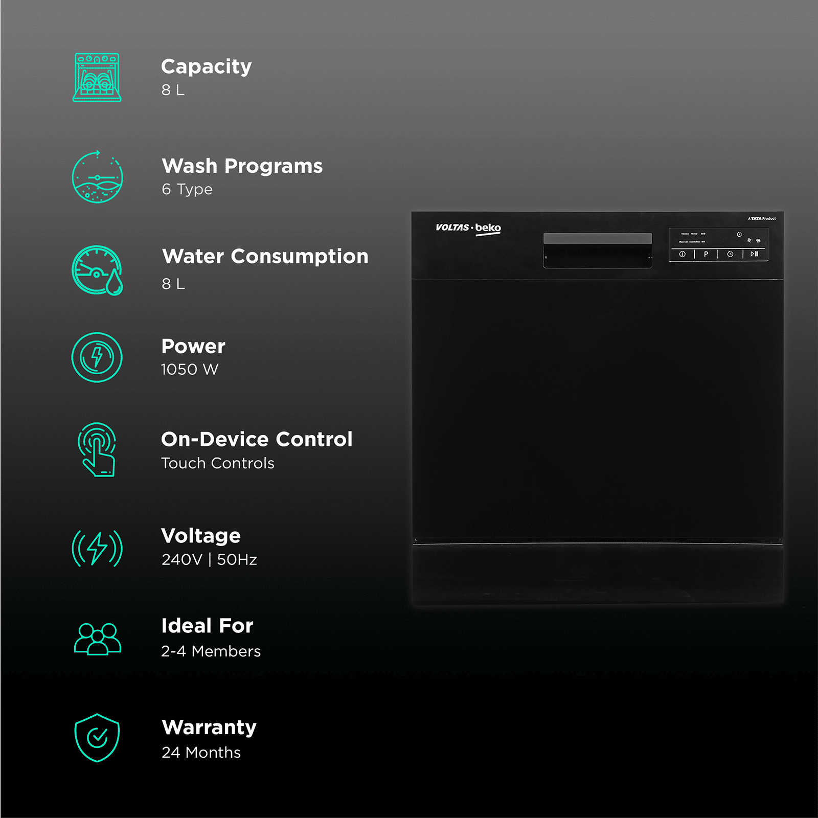 VOLTAS beko 8 Place Settings Free Standing Dishwasher with 2 Spray Levels (No Pre-rinse Required, Black) VOLTAS beko 8 Place Settings Free Standing Dishwasher with 2 Spray Levels (No Pre-rinse Required, Black)_3