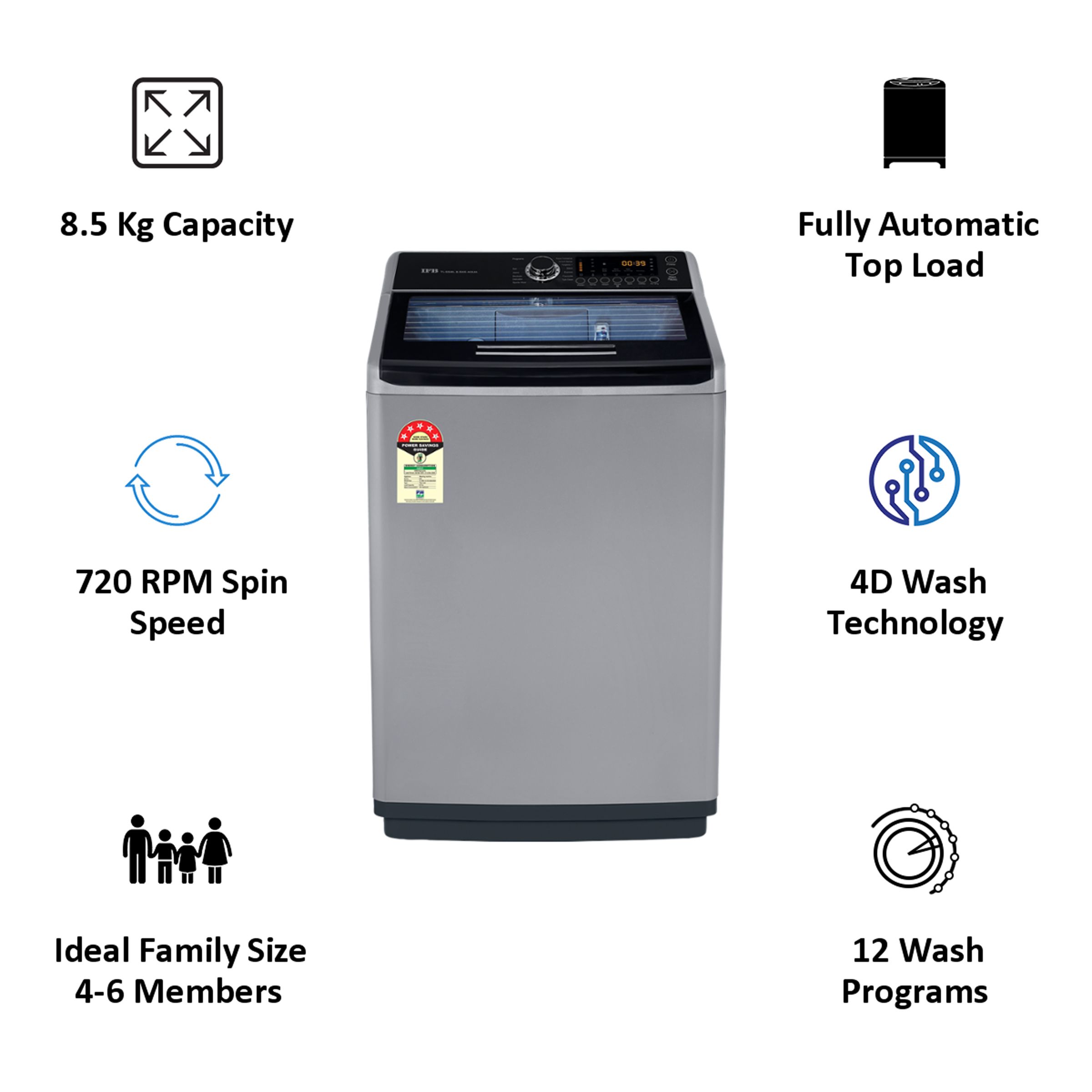 IFB 8.5 kg 5 Star Fully Automatic Top Load Washing Machine (Aqua, TL-SSBL, Built-in Heater, PCM Sparkle Silver) IFB 8.5 kg 5 Star Fully Automatic Top Load Washing Machine (Aqua, TL-SSBL, Built-in Heater, PCM Sparkle Silver)_5