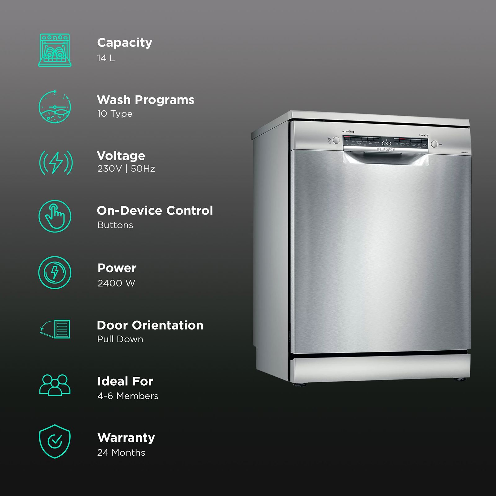 BOSCH Series 6 14 Place Settings Free Standing Dishwasher with Triple Rackmatic System (Silver Inox)_3