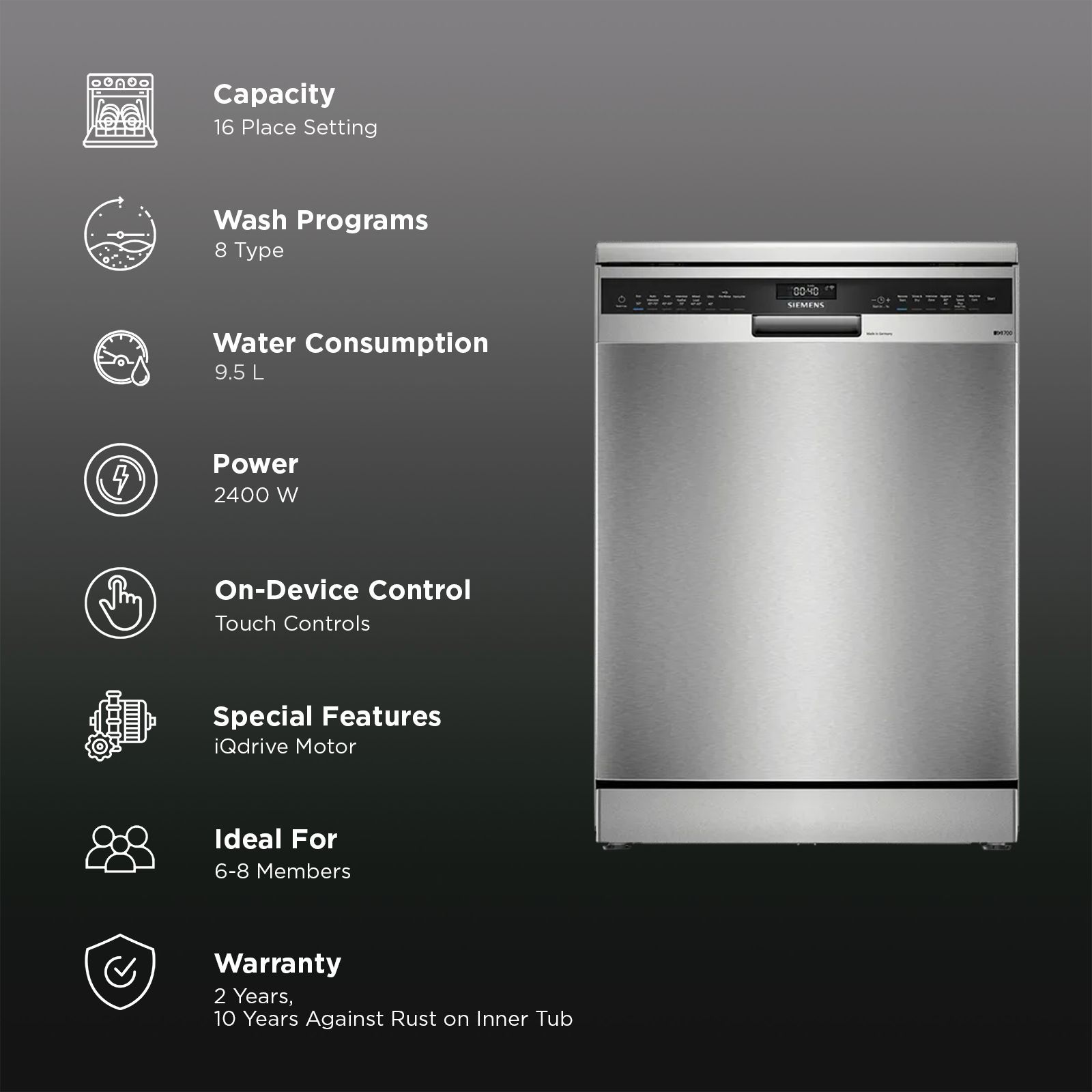 SIEMENS iQ500 14 Place Settings Free Standing Smart Dishwasher with Zeolith Drying Technology (Silver Inox)_3