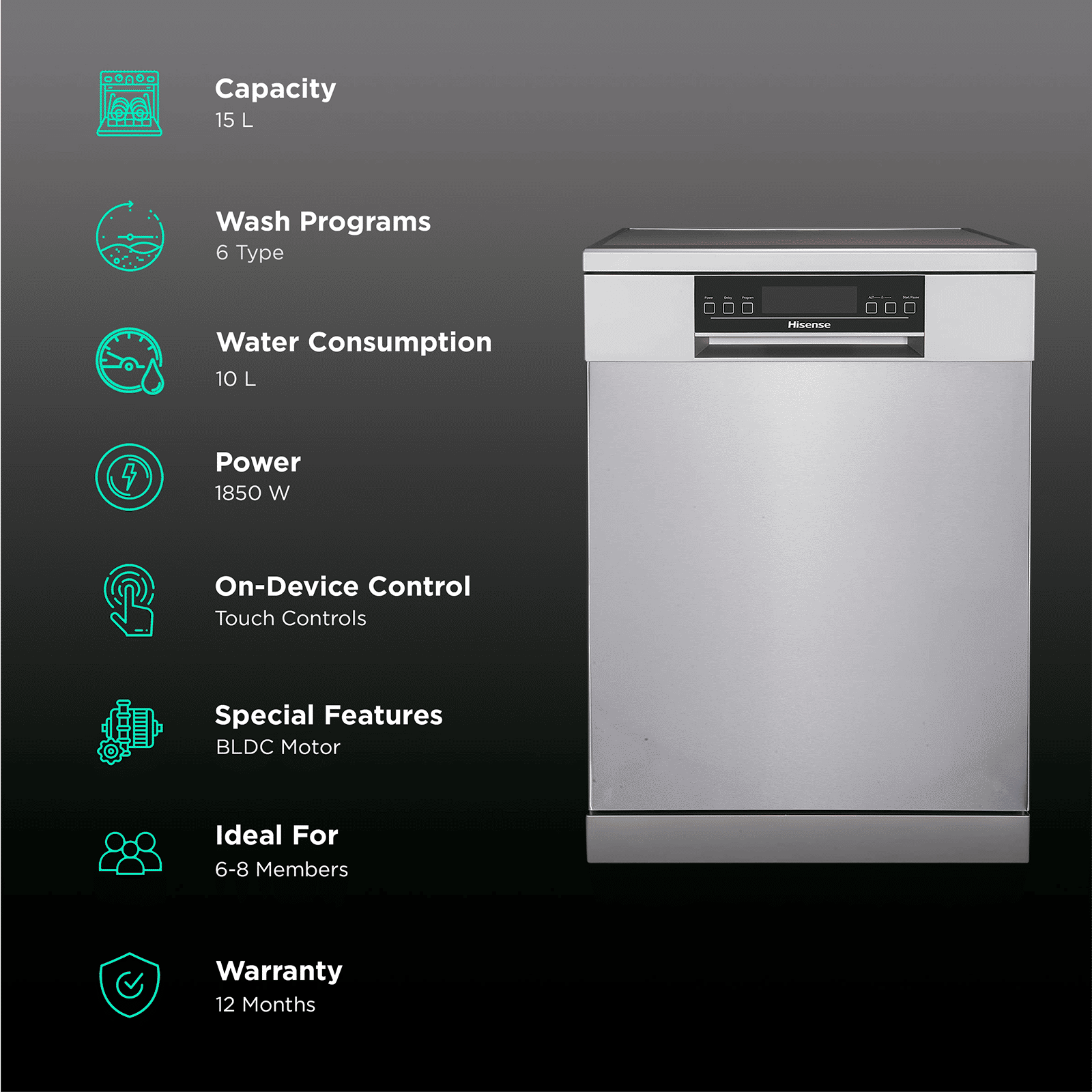 Hisense 15 Place Settings Free Standing Dishwasher with Silent Operation (Stainless Steel)_3