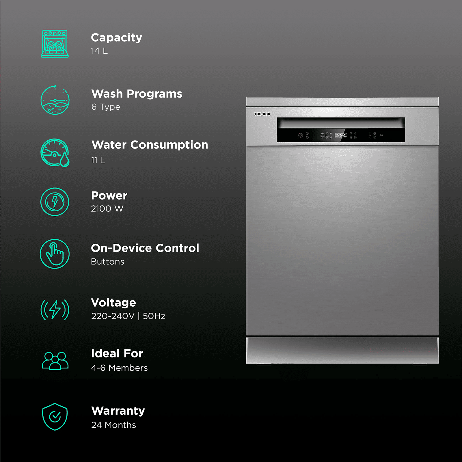 TOSHIBA 14 Place Settings Free Standing Dishwasher with Anti Bacterial Technology (Silver) TOSHIBA 14 Place Settings Free Standing Dishwasher with Anti Bacterial Technology (Silver)_3