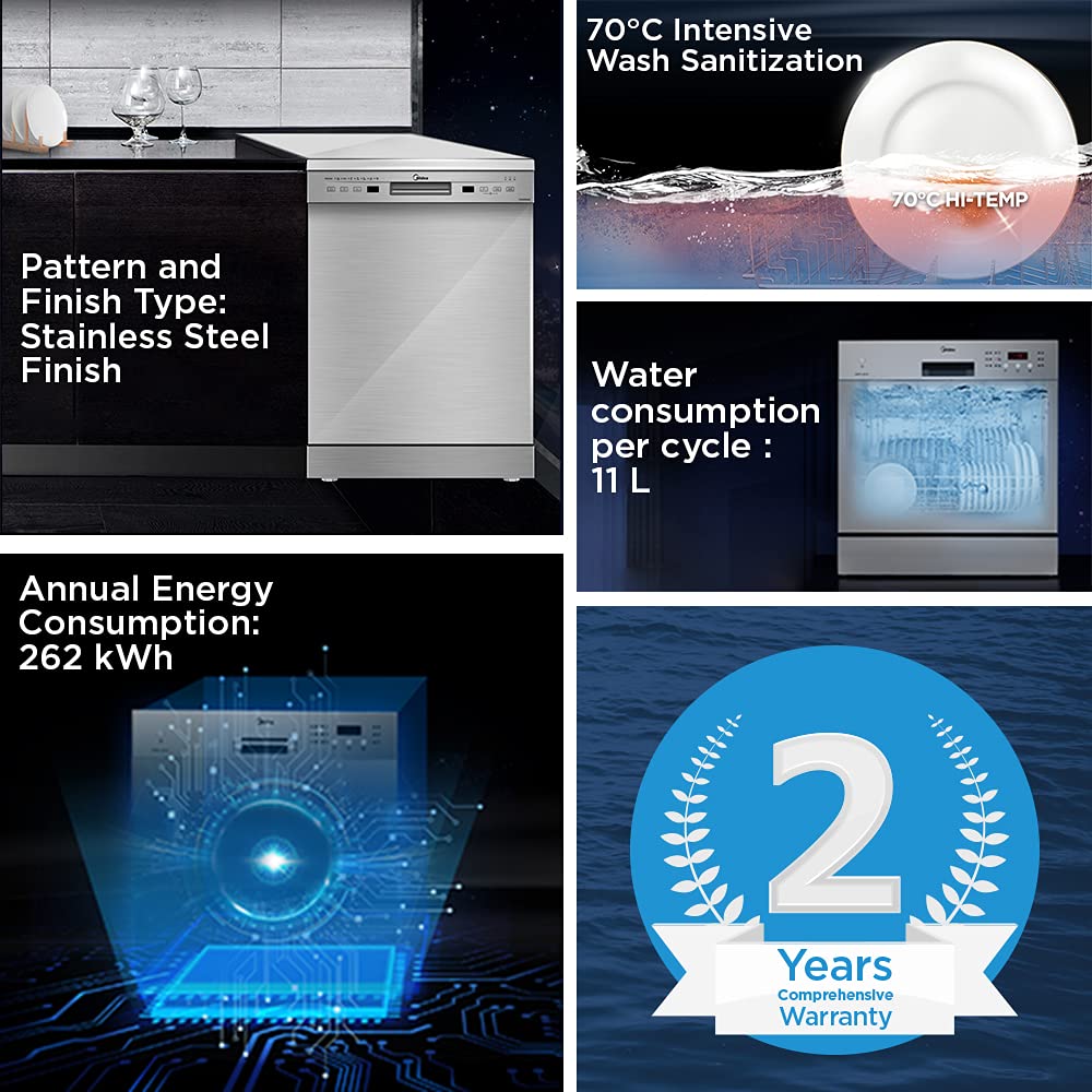 Midea TORRINO 13 Place Settings Free Standing Dishwasher with Intensive Wash Sanitization (Silver)_12