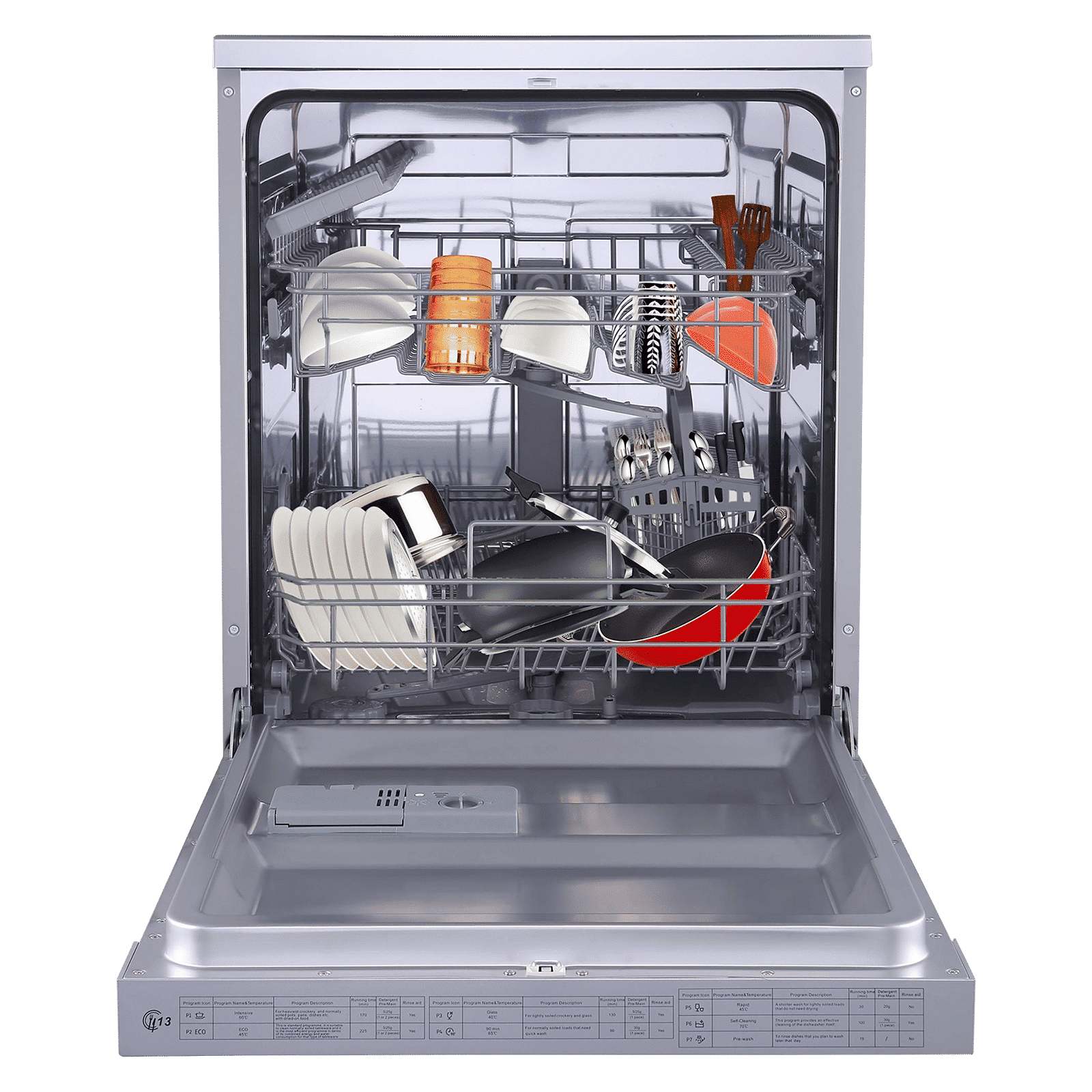 Midea TORRINO 13 Place Settings Free Standing Dishwasher with Intensive Wash Sanitization (Silver)_13