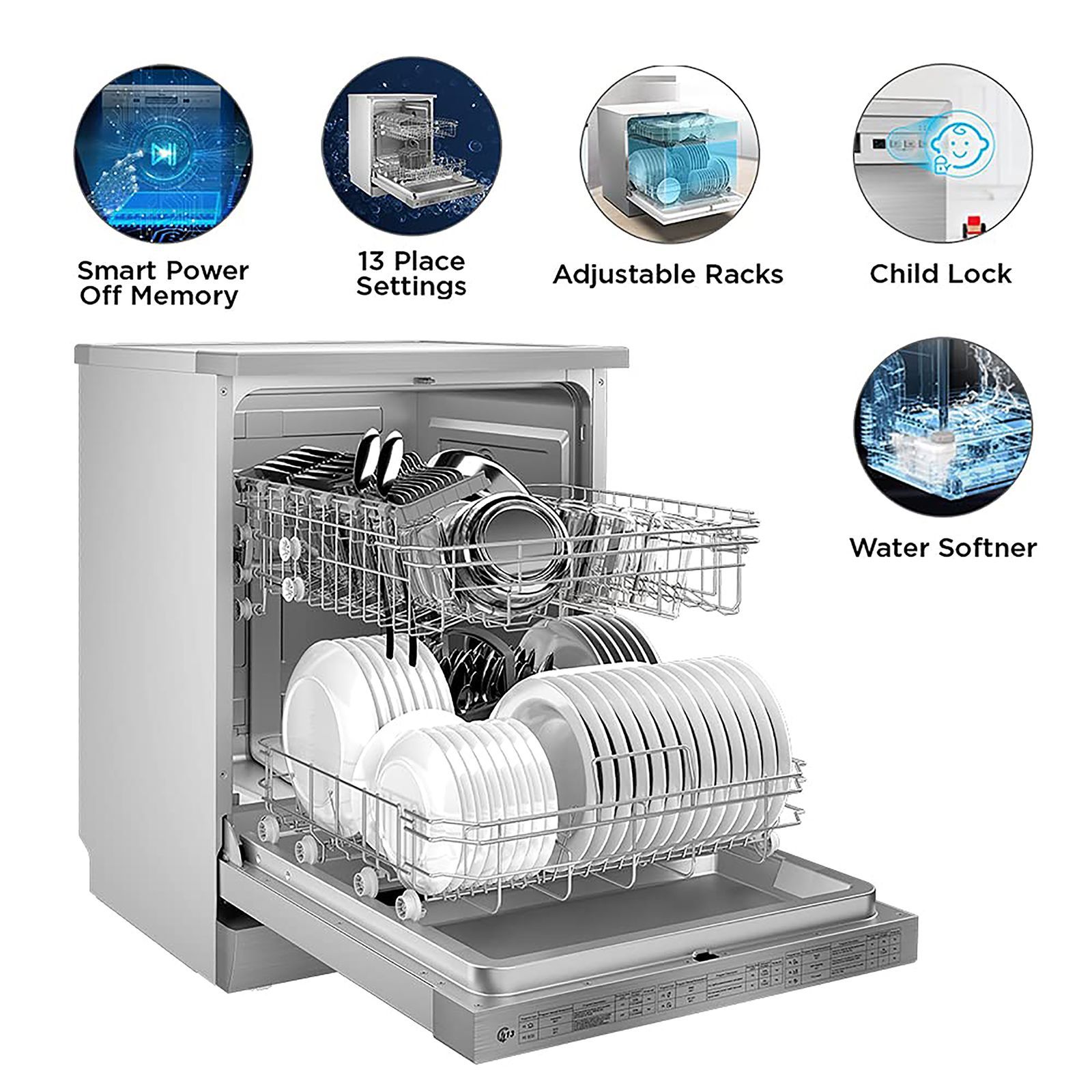 Midea TORRINO 13 Place Settings Free Standing Dishwasher with Intensive Wash Sanitization (Silver)_19