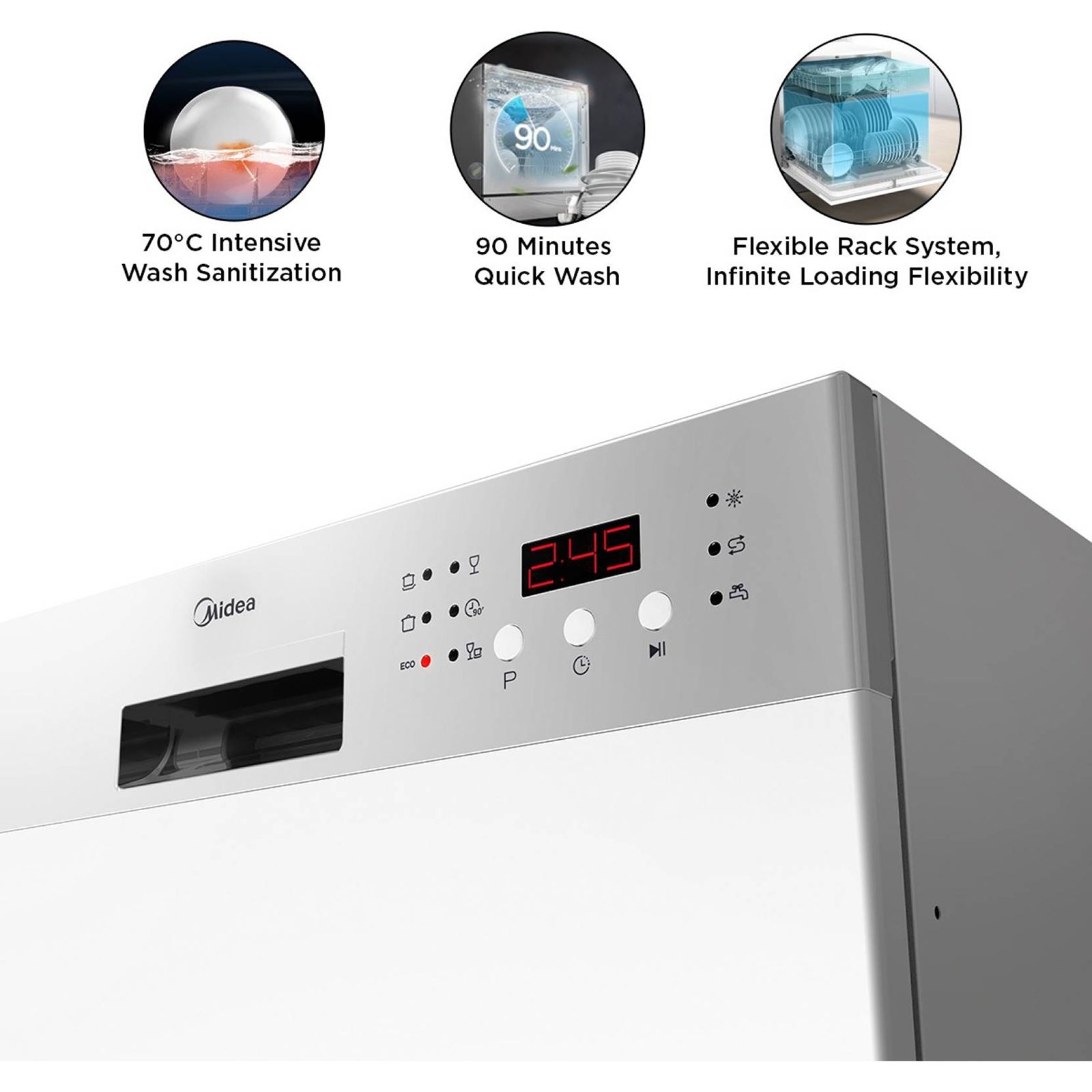 Midea 8 Place Settings Free Standing Dishwasher with Smart Power Off Memory (No Pre-rinse Required, Silver)_10