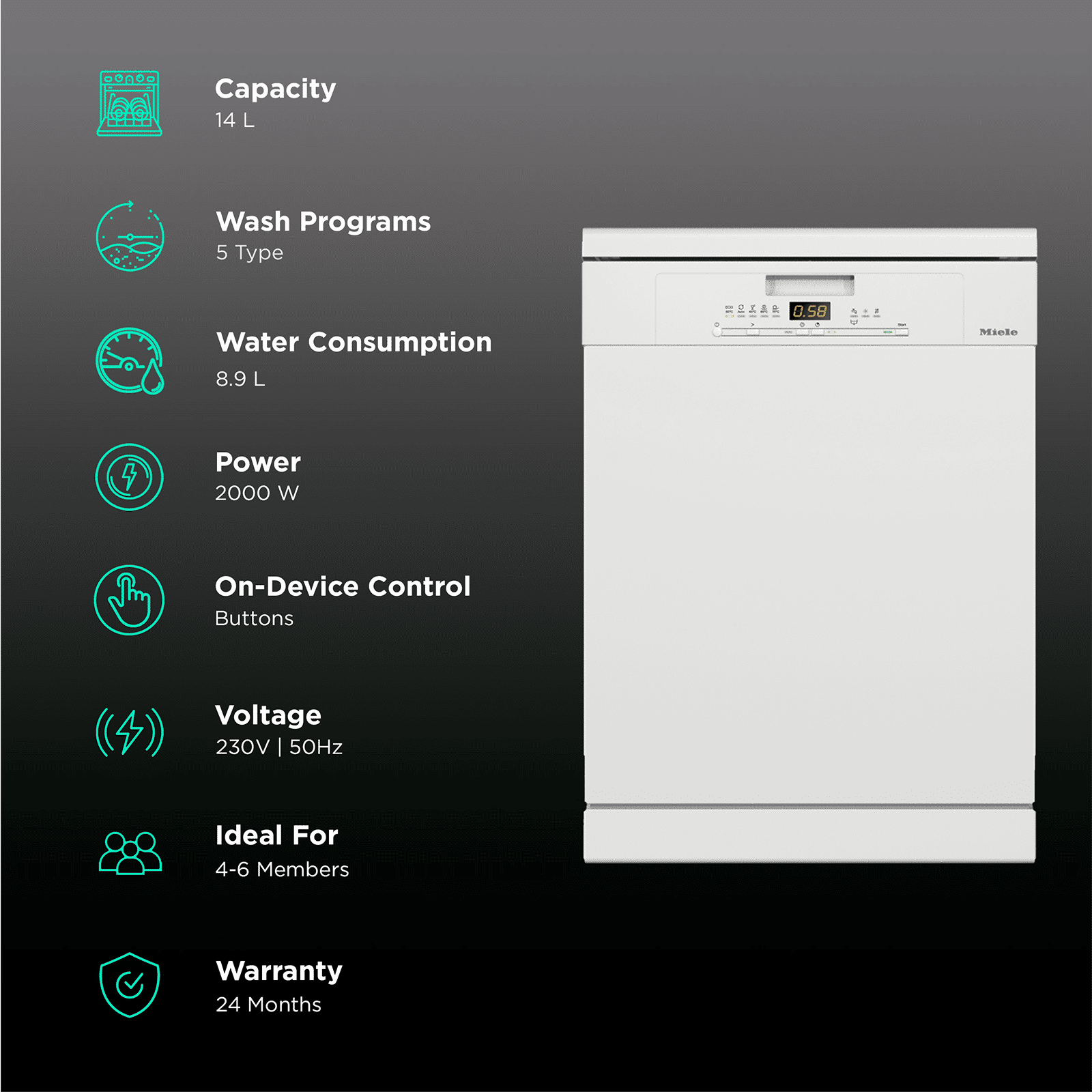 Miele G 5000 SC Active 14 Place Settings Free Standing Dishwasher with Eco Power Technology (Brilliant White)_3