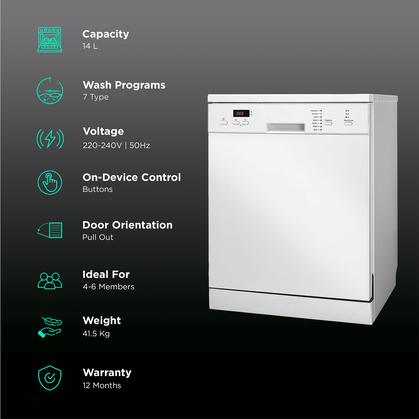 Kutchina KLEANMATE EXCEL 14 Place Settings Free Standing Dishwasher with Digital Display Interface (White)_3