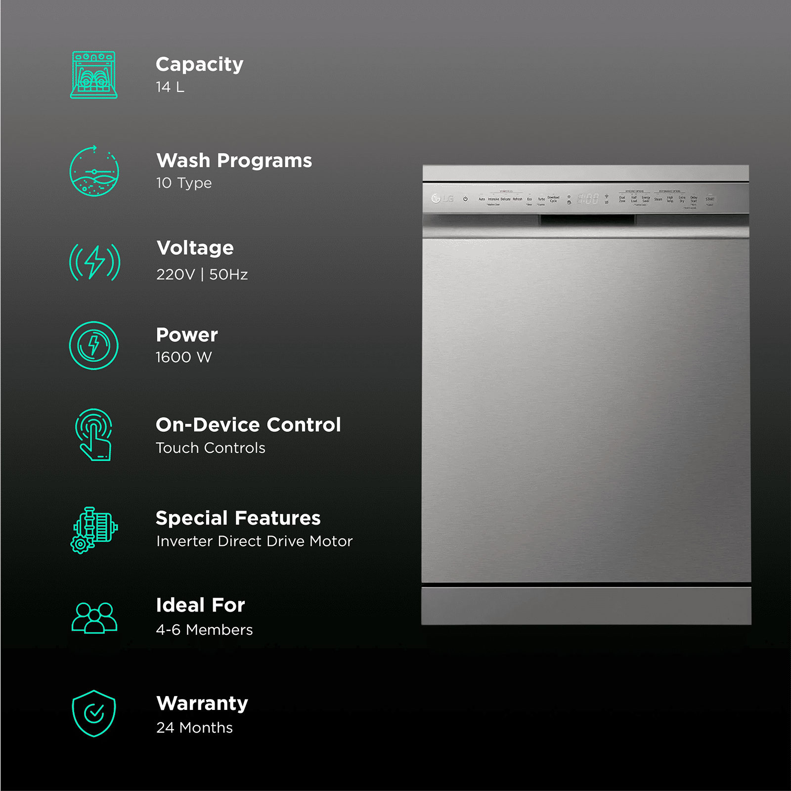 LG 14 Place Settings Free Standing Dishwasher with Inverter Direct Drive (Silver)_3