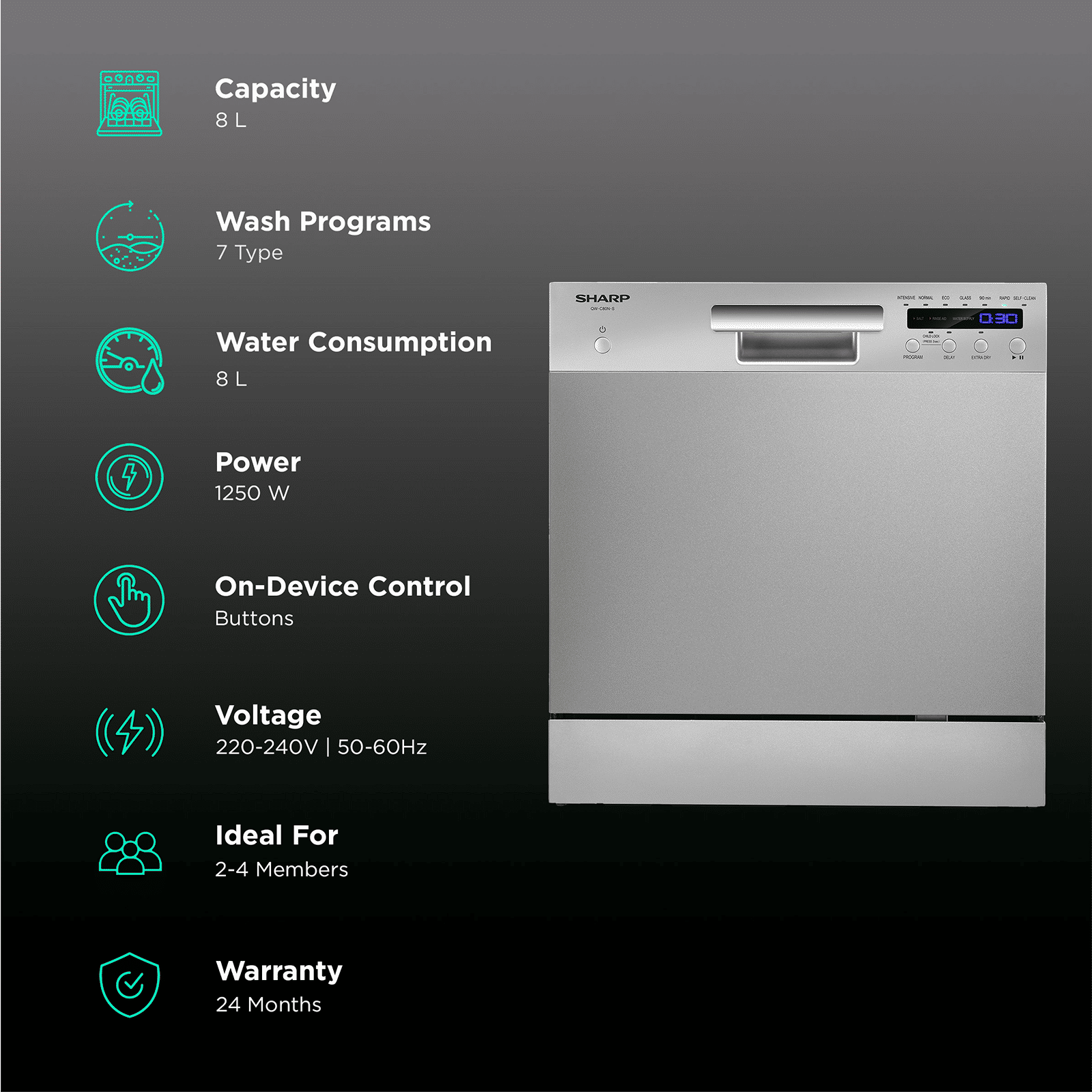 SHARP 8 Place Settings Free Standing Dishwasher with Ultra Hygiene Technology (Inox) SHARP 8 Place Settings Free Standing Dishwasher with Ultra Hygiene Technology (Inox)_3