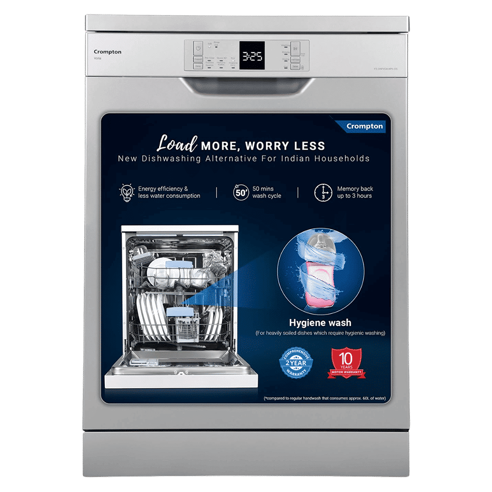 Crompton Voila 14 Place Settings Free Standing Dishwasher with Steam Wash (Dark Silver)_1