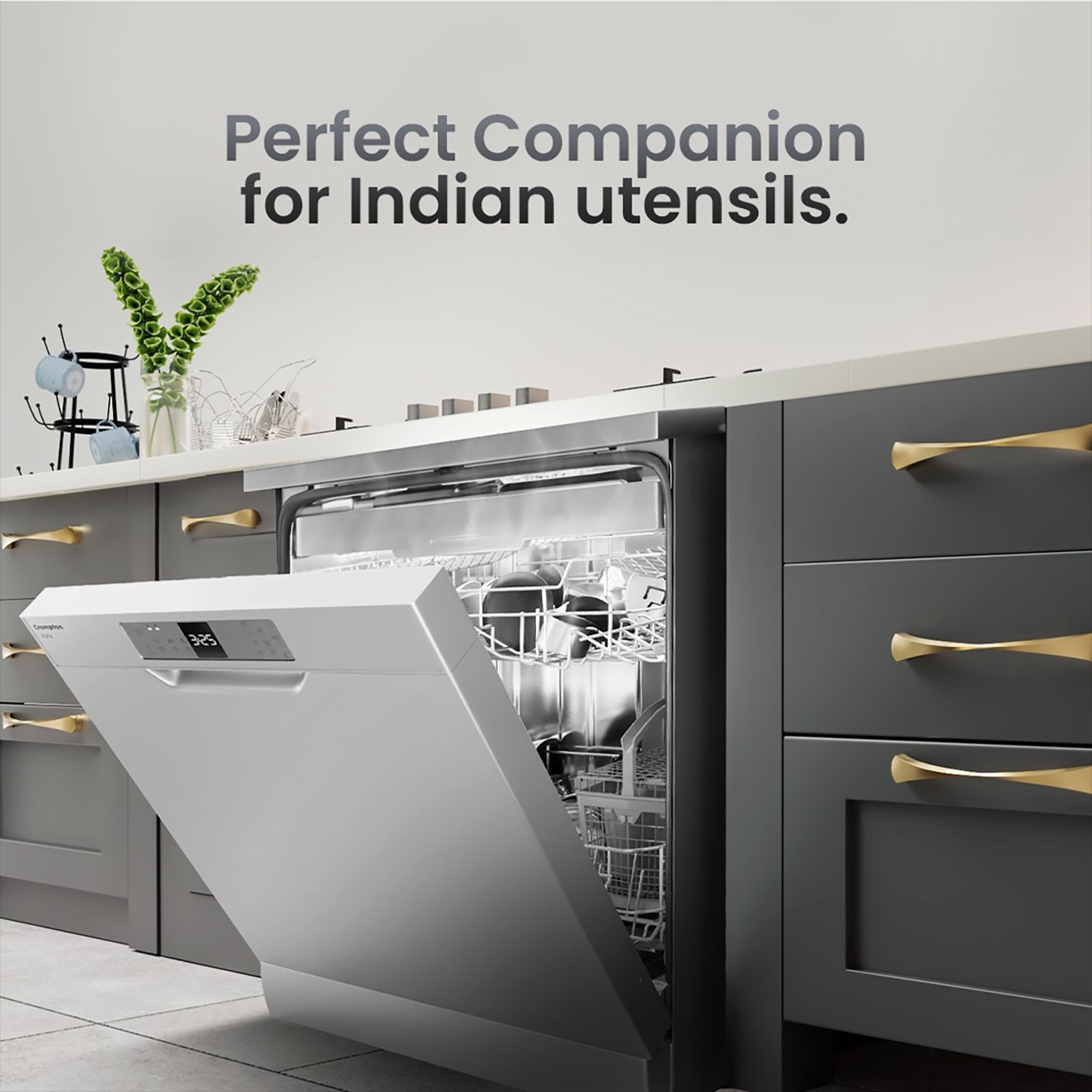 Crompton Voila 14 Place Settings Free Standing Dishwasher with Steam Wash (Dark Silver)_9