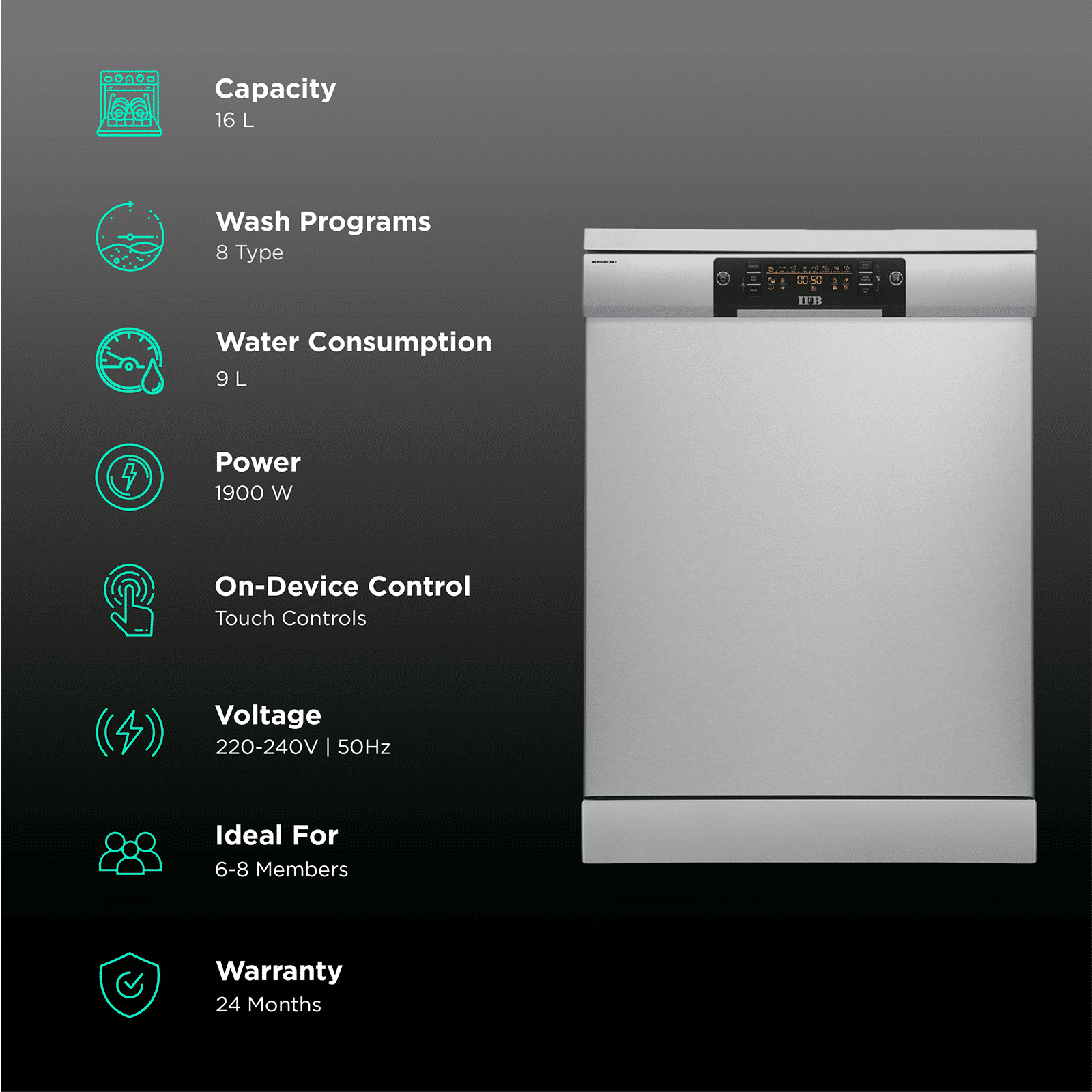 IFB Neptune SX2 16 Place Settings Free Standing Dishwasher with Hot Water Wash (Pearl Grey) IFB Neptune SX2 16 Place Settings Free Standing Dishwasher with Hot Water Wash (Pearl Grey)_3