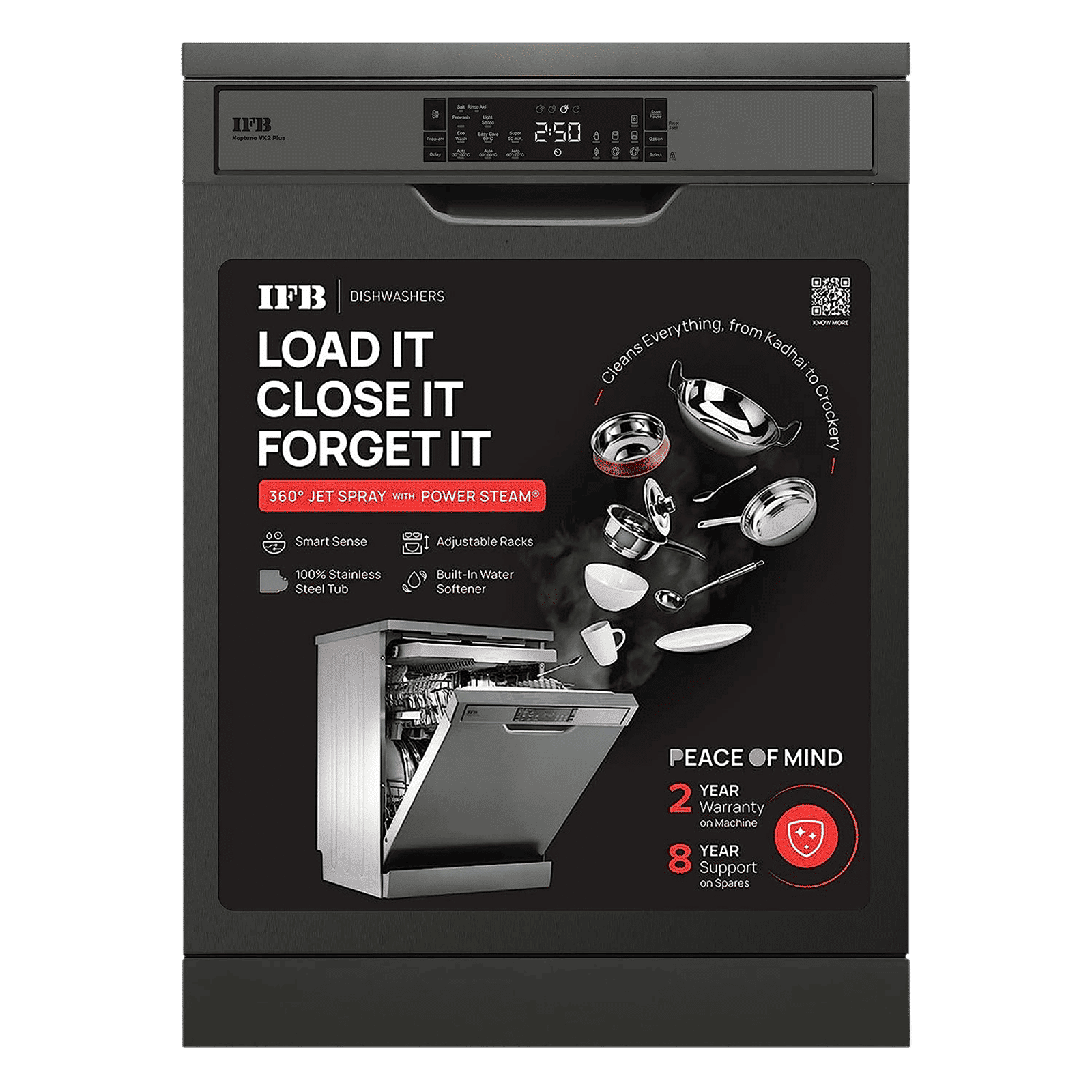 IFB Neptune VX2 Plus 16 Place Settings Free Standing Dishwasher with Hot Water Wash (Inox Grey)_1