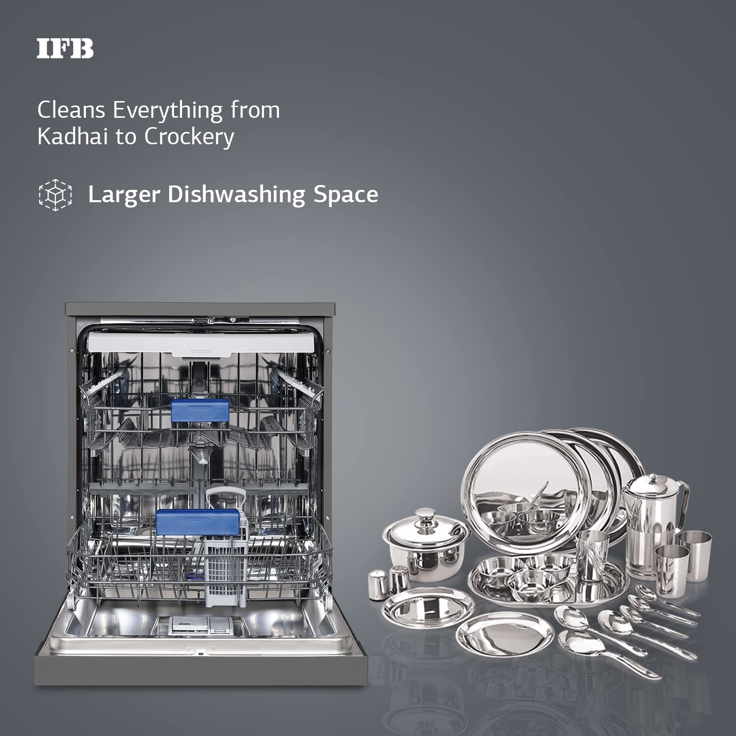 IFB Neptune VX2 Plus 16 Place Settings Free Standing Dishwasher with Hot Water Wash (Inox Grey)_12