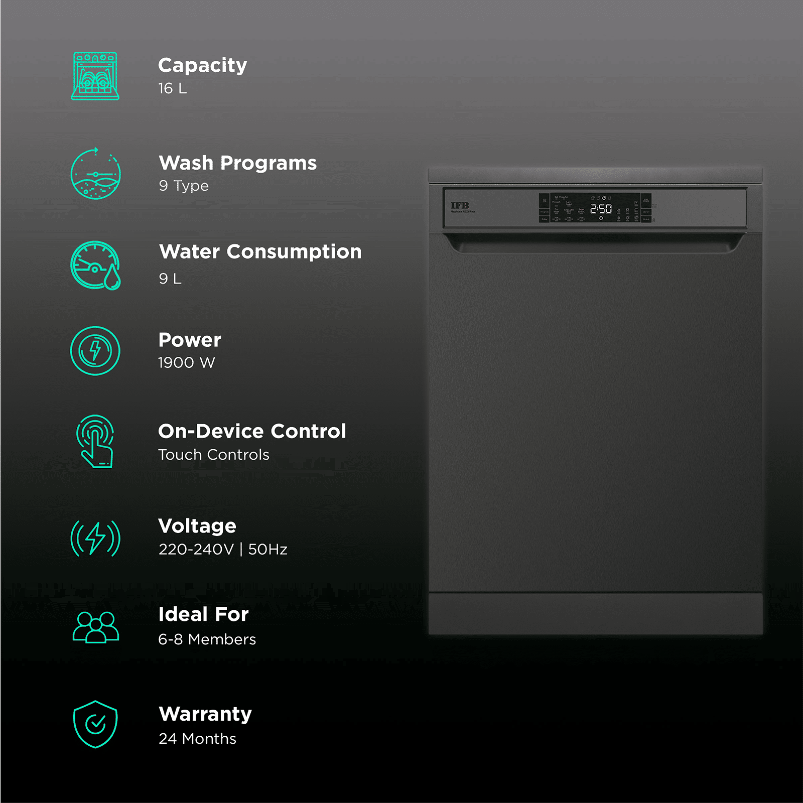 IFB Neptune VX2 Plus 16 Place Settings Free Standing Dishwasher with Hot Water Wash (Inox Grey)_3