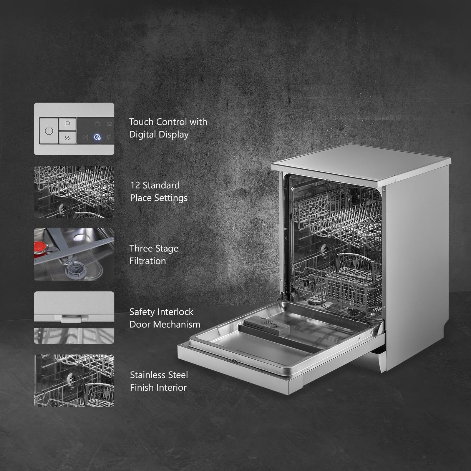 KAFF DW VETRA 60 12 Place Settings Free Standing Dishwasher with 3 Stage Filtration (No Pre-rinse Required, Silver)_11