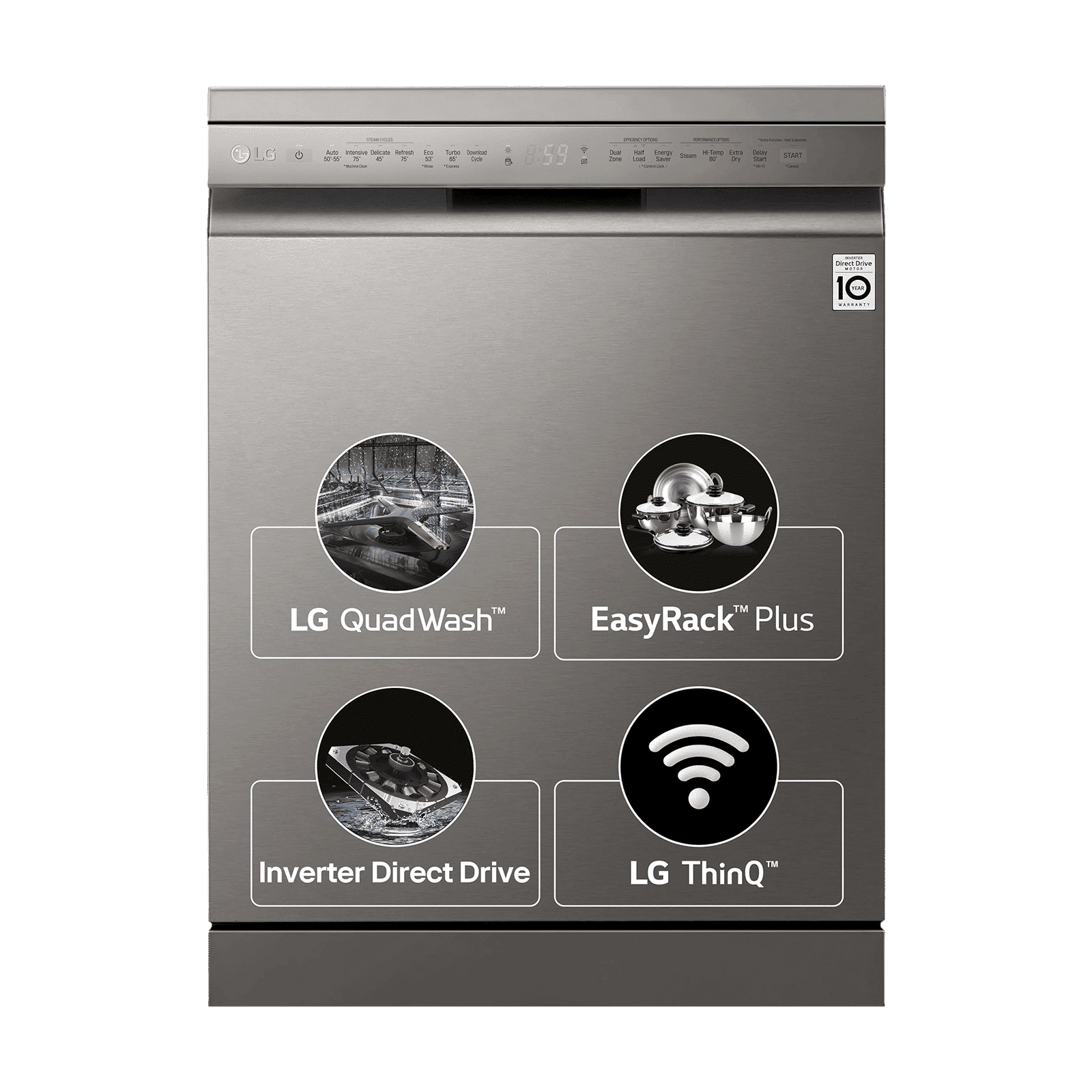LG DFB512FP 14 Place Settings Free Standing Dishwasher with Inverter Direct Drive Technology (No Pre-rinse Required, Platinum Silver)_1