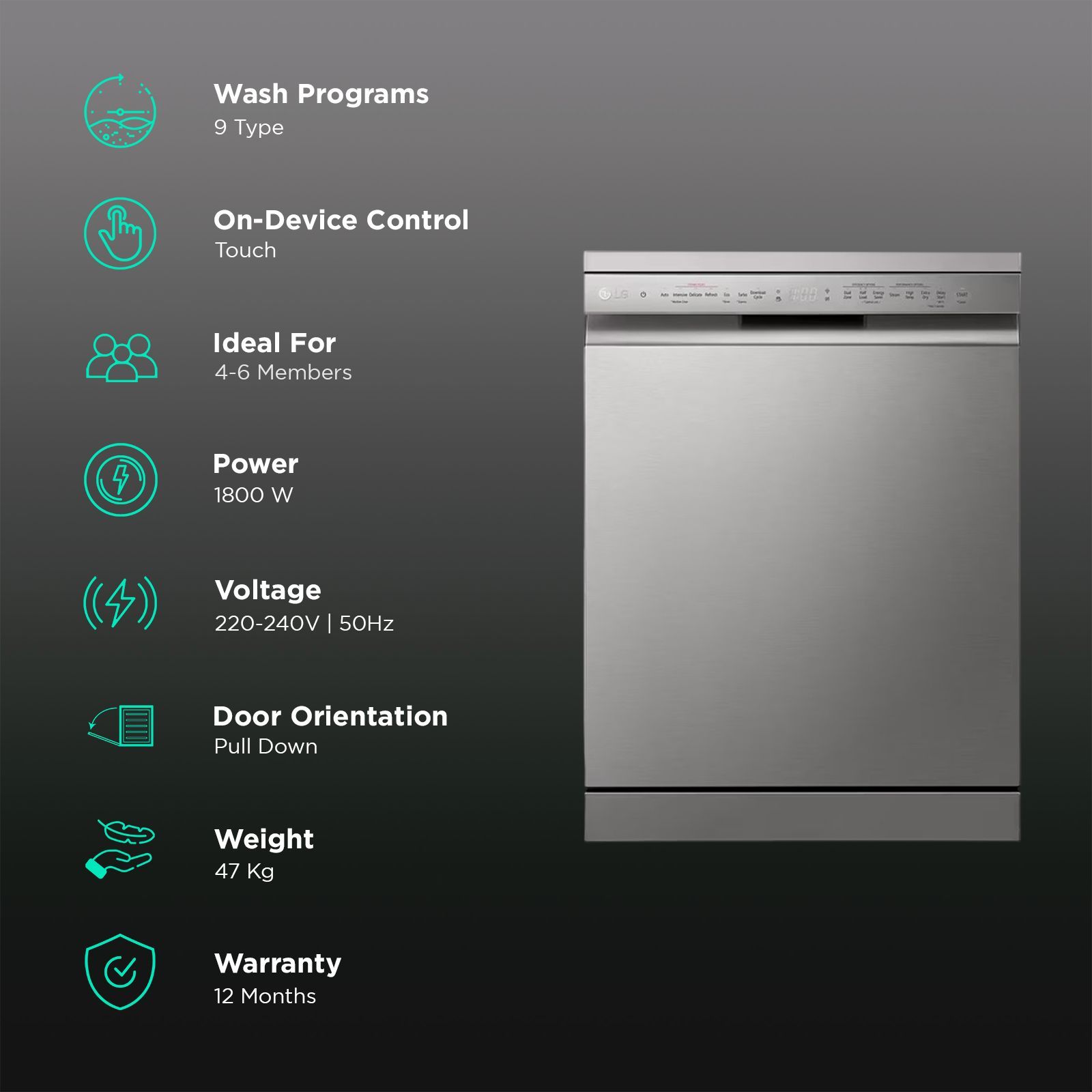 LG DFB512FP 14 Place Settings Free Standing Dishwasher with Inverter Direct Drive Technology (No Pre-rinse Required, Platinum Silver)_3