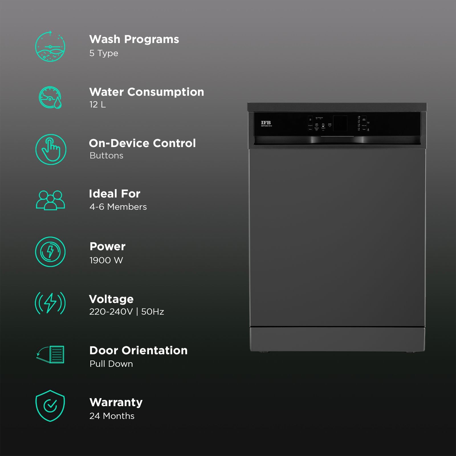 IFB Neptune VX 14 Place Settings Free Standing Dishwasher with Hot Water Wash (No Pre-rinse Required, Grey)_3