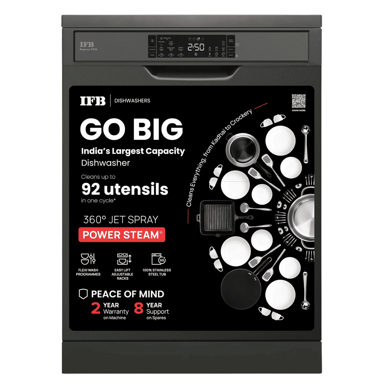 IFB Neptune VX16 16 Place Settings Free Standing Dishwasher with Ion Technology (No Pre-rinse Required, Inox Grey) IFB Neptune VX16 16 Place Settings Free Standing Dishwasher with Ion Technology (No Pre-rinse Required, Inox Grey)_1