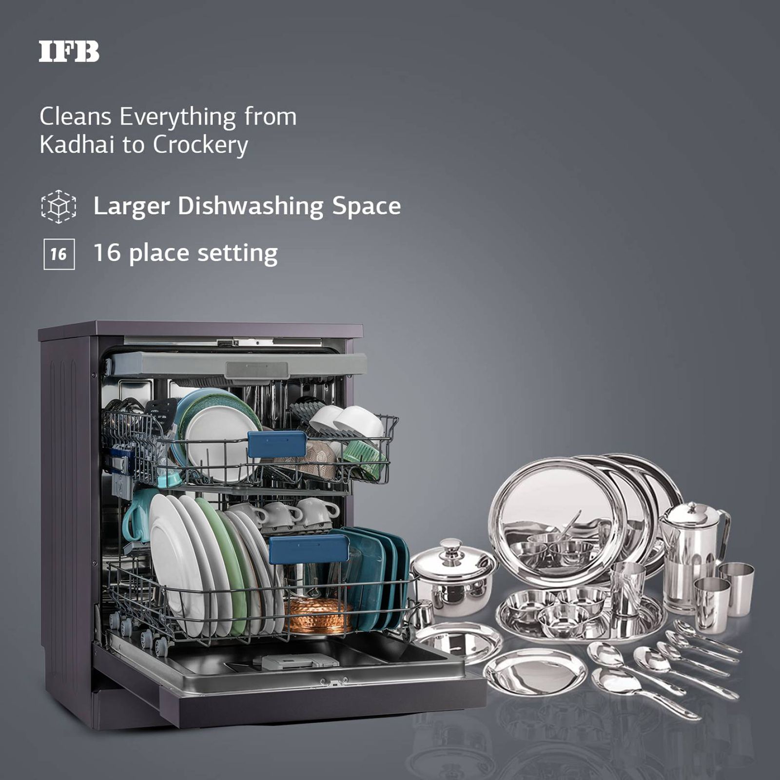 IFB Neptune VX16 16 Place Settings Free Standing Dishwasher with Ion Technology (No Pre-rinse Required, Inox Grey) IFB Neptune VX16 16 Place Settings Free Standing Dishwasher with Ion Technology (No Pre-rinse Required, Inox Grey)_17