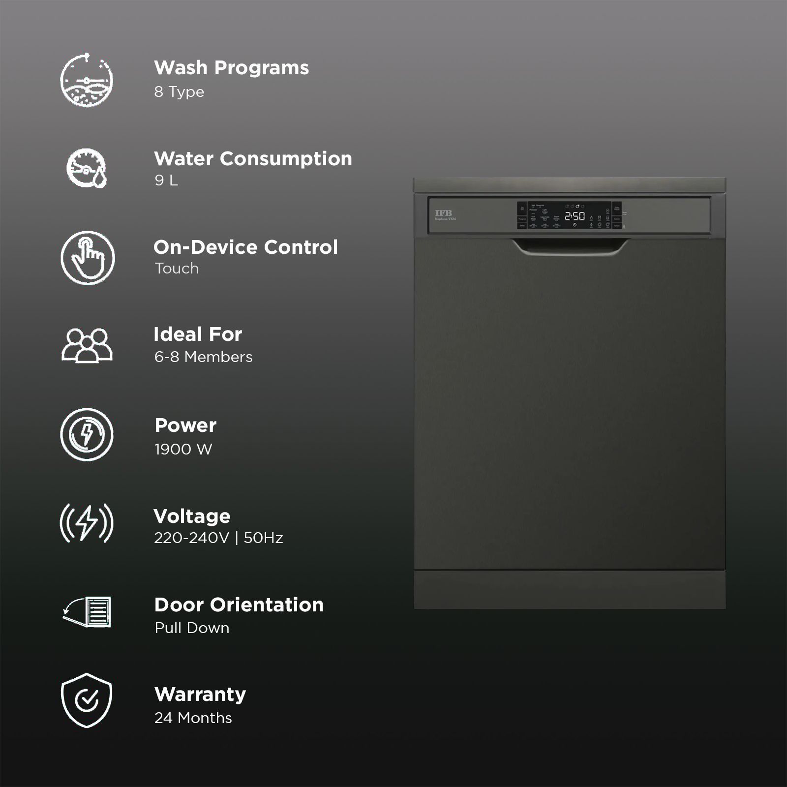 IFB Neptune VX16 16 Place Settings Free Standing Dishwasher with Ion Technology (No Pre-rinse Required, Inox Grey) IFB Neptune VX16 16 Place Settings Free Standing Dishwasher with Ion Technology (No Pre-rinse Required, Inox Grey)_2