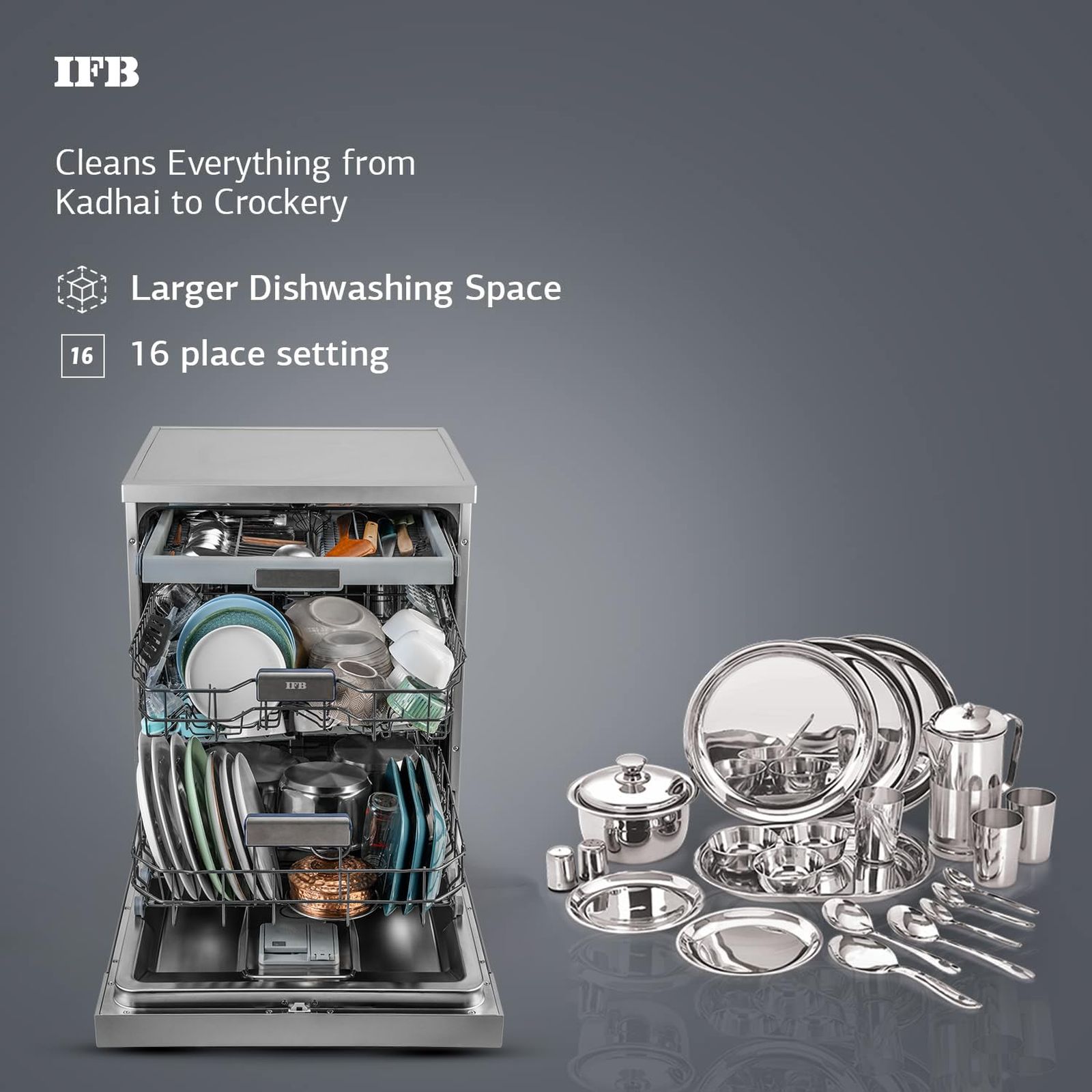 IFB Neptune SX 16 Place Settings Free Standing Dishwasher with Germfree Hygienic Wash (No Pre-rinse Required, Pearl Grey)_7