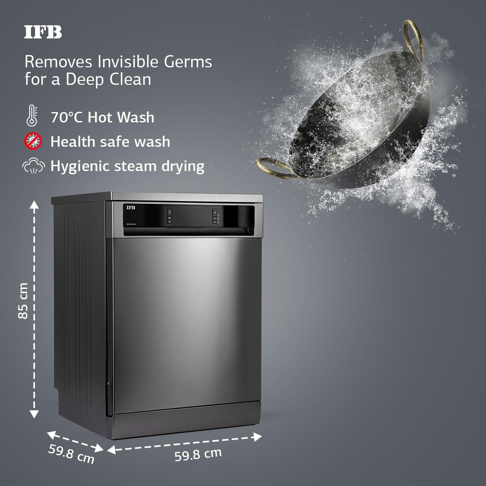 IFB Neptune SX 16 Place Settings Free Standing Dishwasher with Germfree Hygienic Wash (No Pre-rinse Required, Pearl Grey)_9