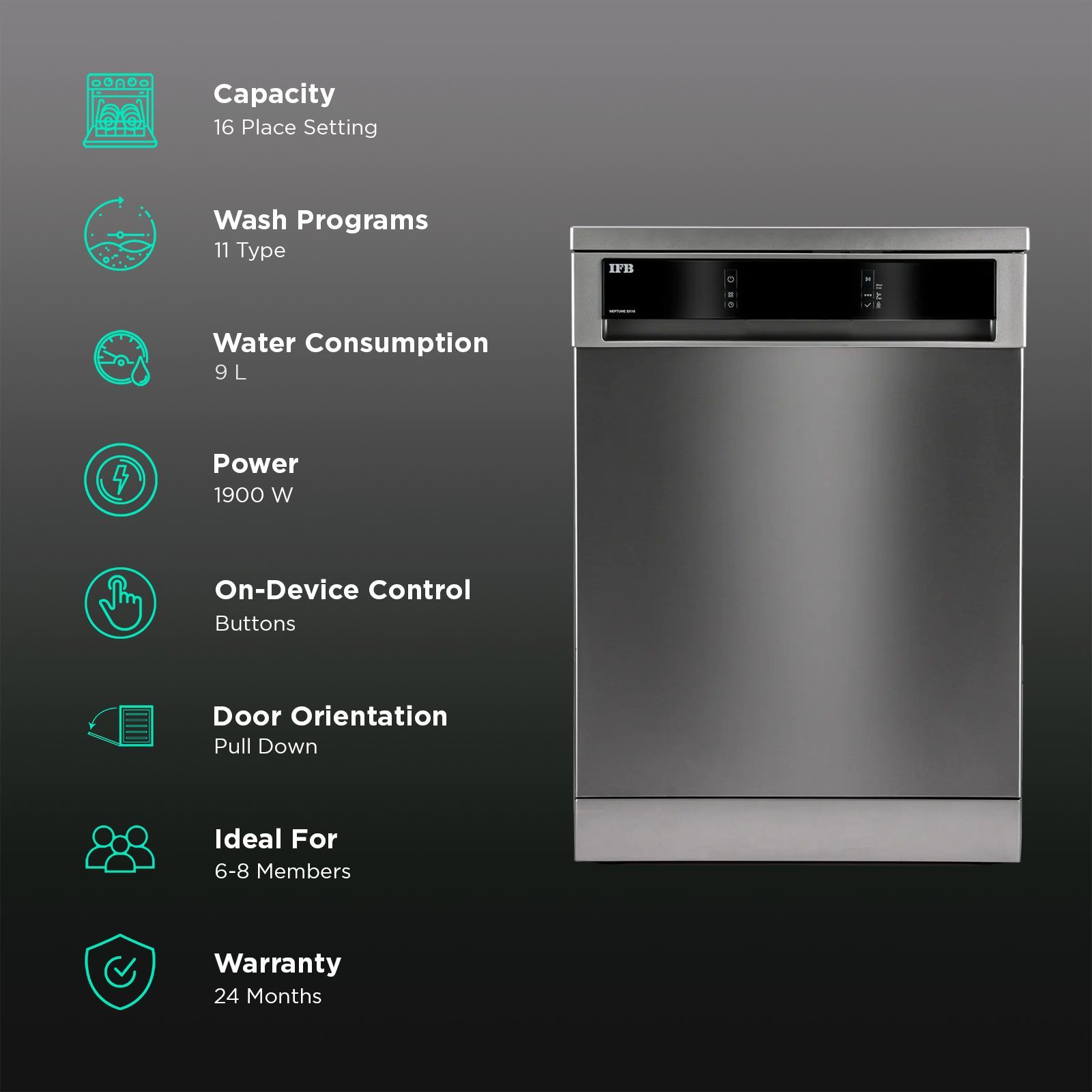 IFB Neptune SX 16 Place Settings Free Standing Dishwasher with Germfree Hygienic Wash (No Pre-rinse Required, Pearl Grey)_3
