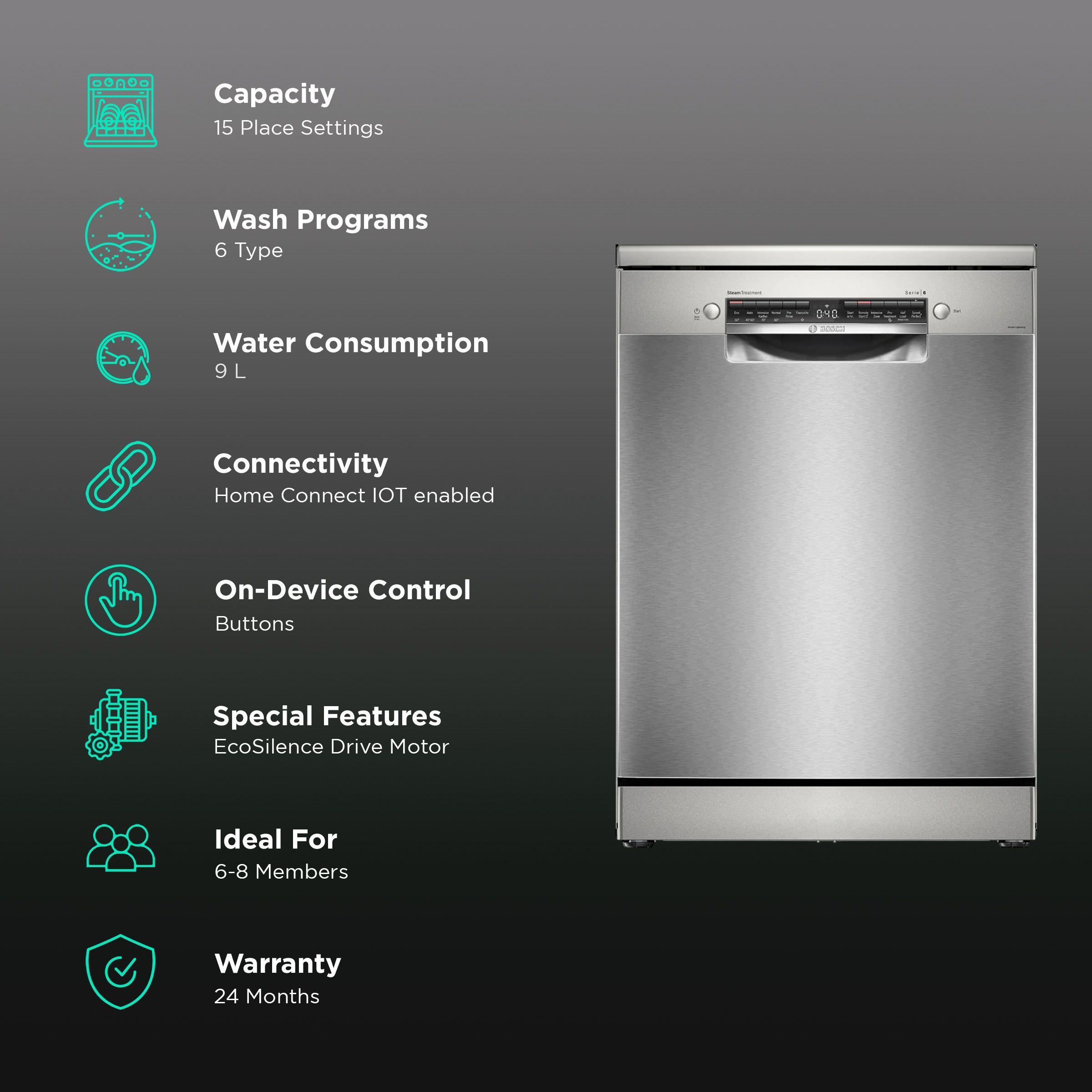 BOSCH Series 6 15 Place Settings Free Standing Dishwasher with Anti-Fingerprint (No Pre-rinse Required, Silver Inox)_3