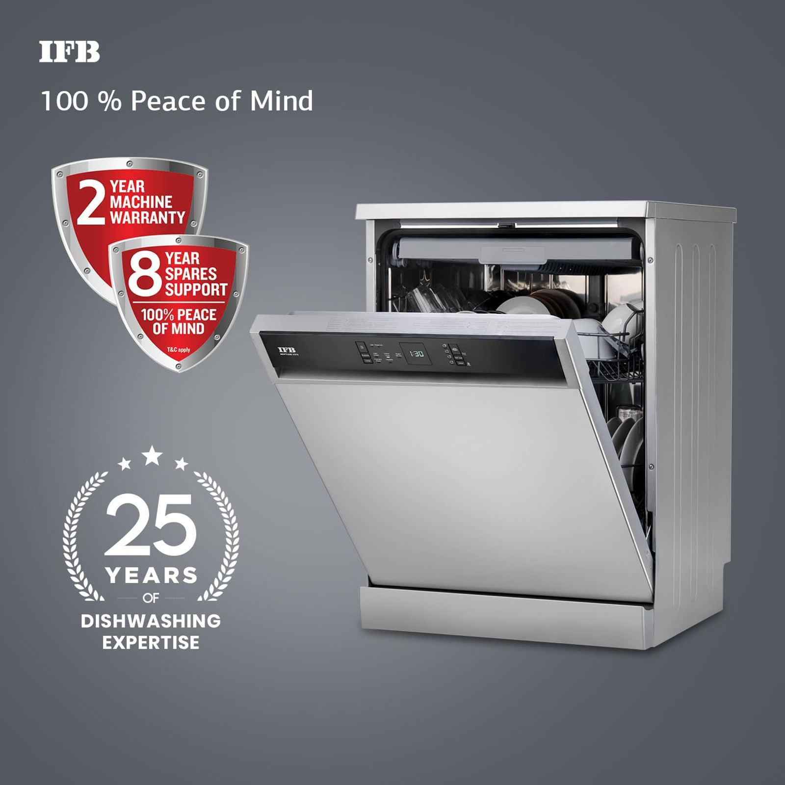 IFB Neptune VX15 15 Place Settings Free Standing Dishwasher with 70°C Hot Water Wash (No Pre-rinse Required, Dark Silver)	_12