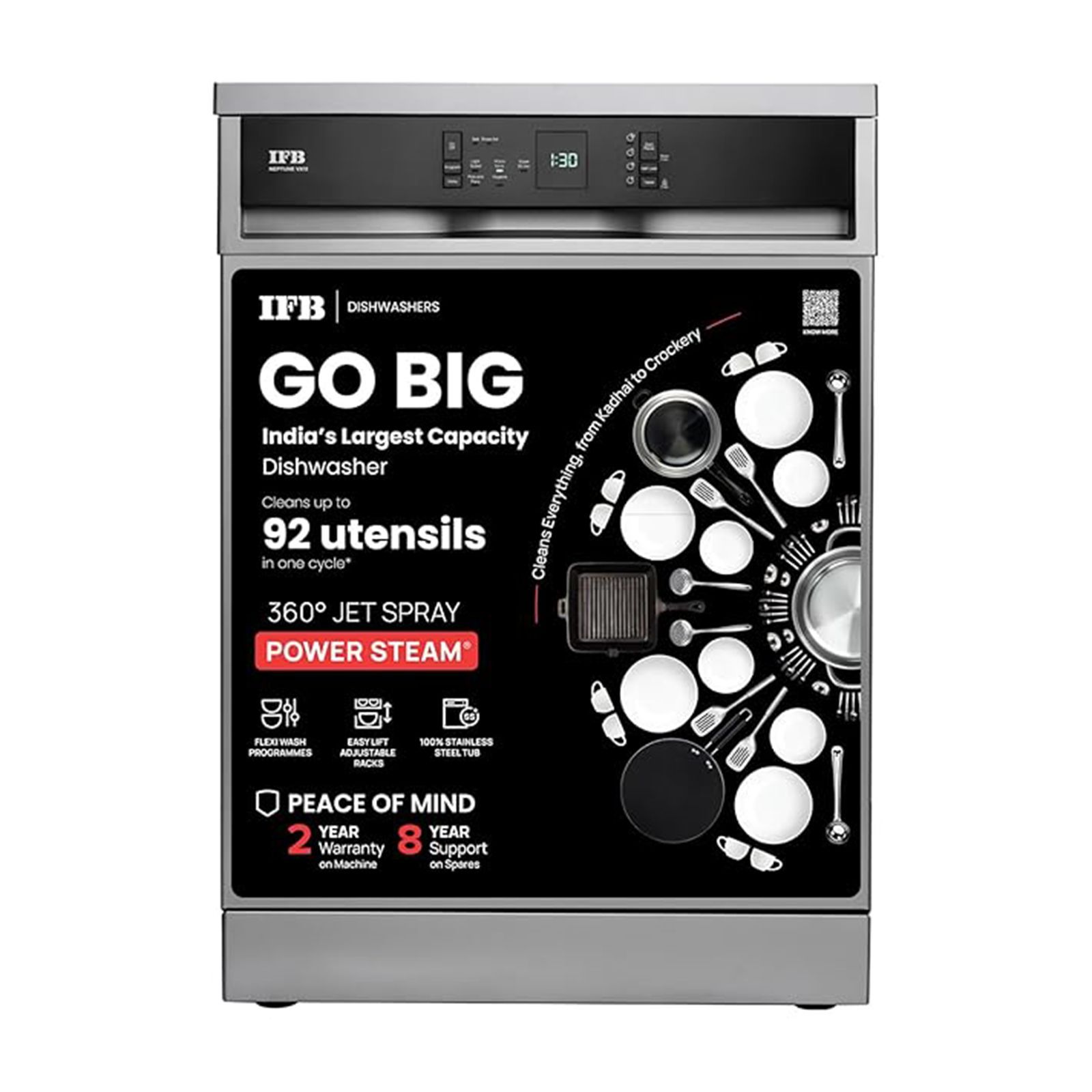IFB Neptune VX15 15 Place Settings Free Standing Dishwasher with 70°C Hot Water Wash (No Pre-rinse Required, Dark Silver)	_7
