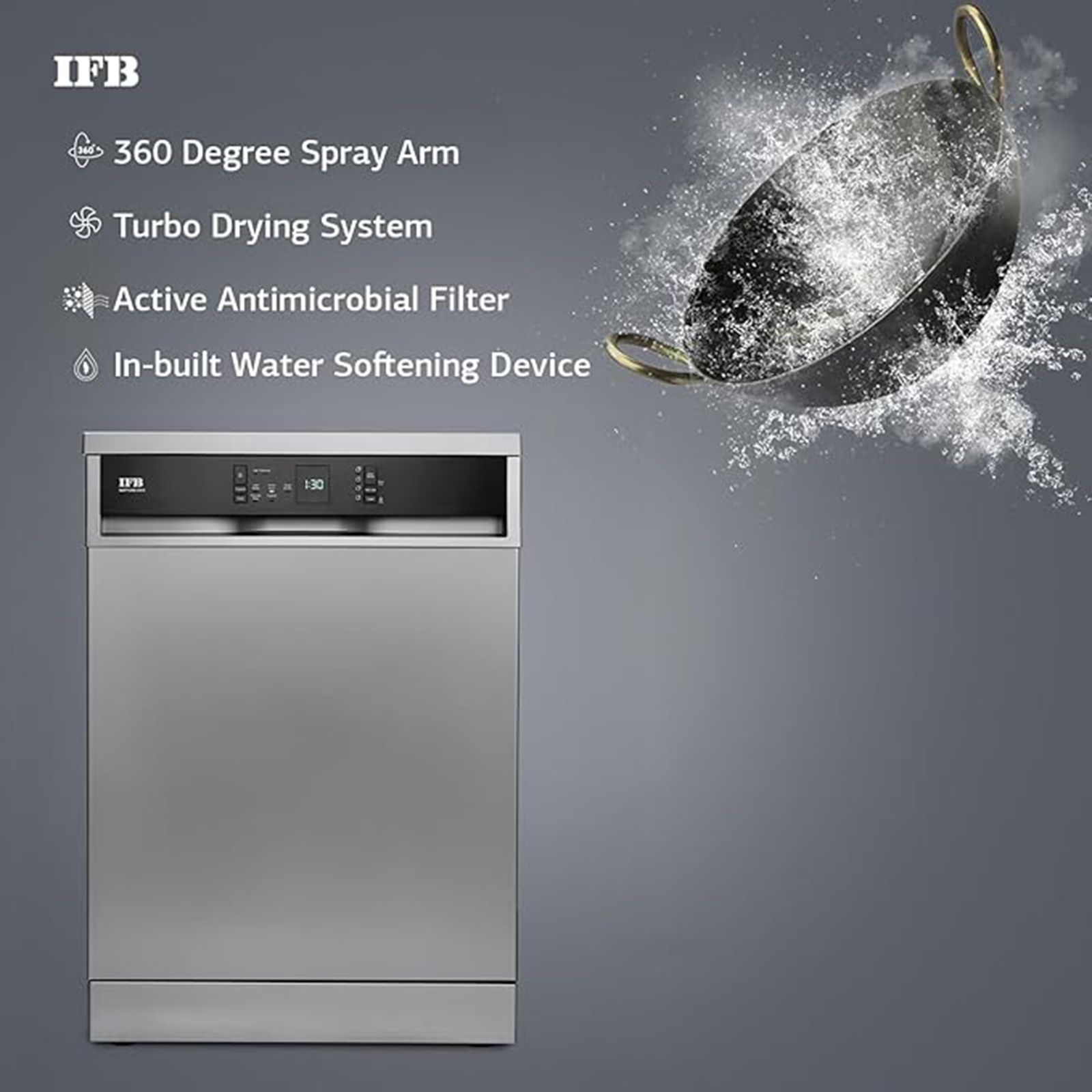 IFB Neptune VX15 15 Place Settings Free Standing Dishwasher with 70°C Hot Water Wash (No Pre-rinse Required, Dark Silver)	_8