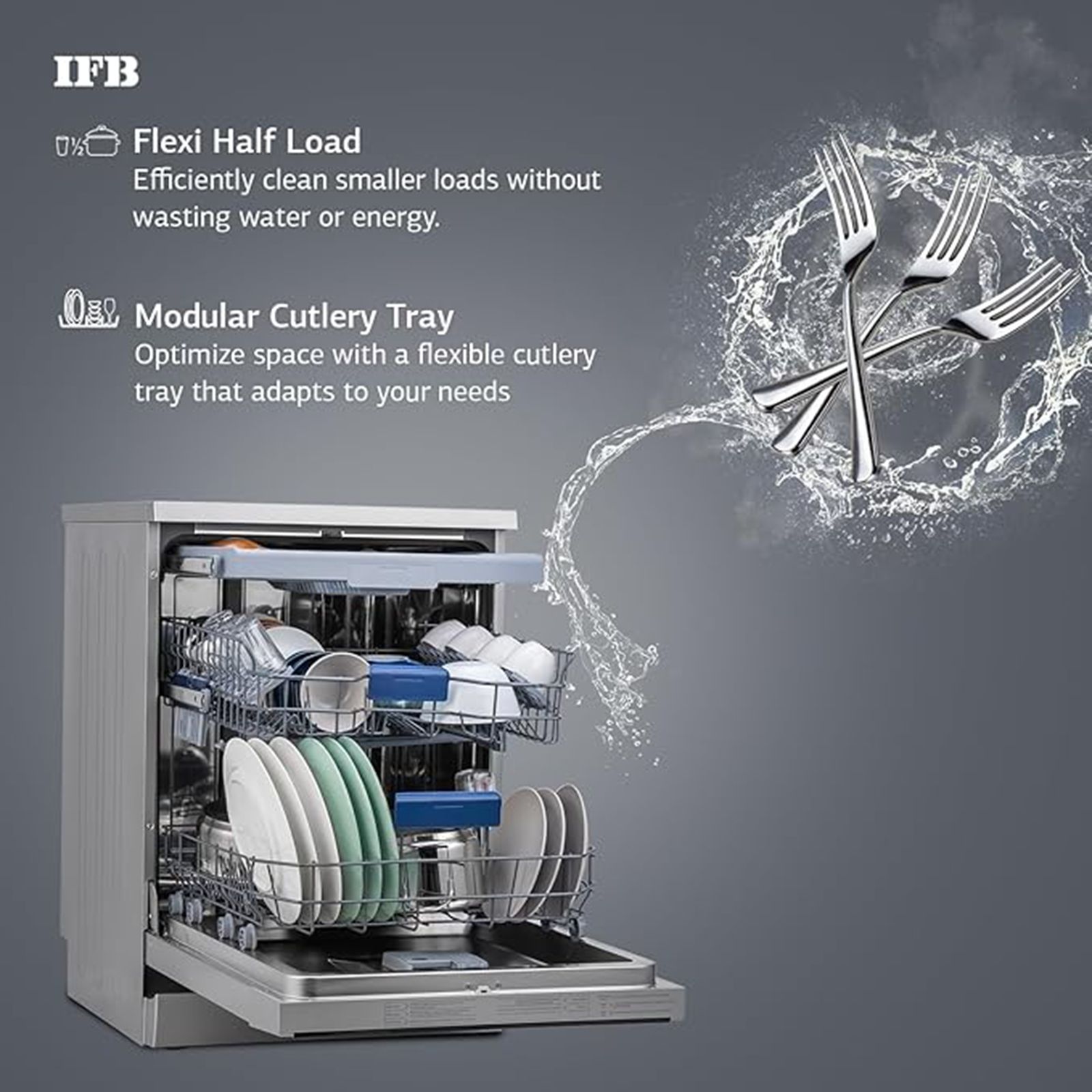 IFB Neptune VX15 15 Place Settings Free Standing Dishwasher with 70°C Hot Water Wash (No Pre-rinse Required, Dark Silver)	_9