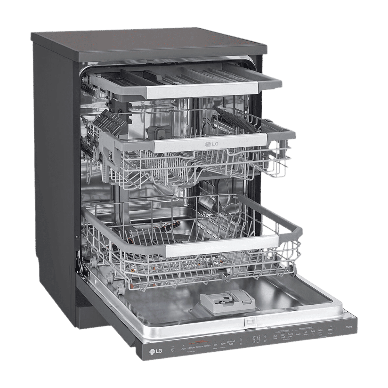 LG 15 Place Settings Free Standing Smart Dishwasher with Top Control Panel (No Pre-rinse Required, Matte Black)_7